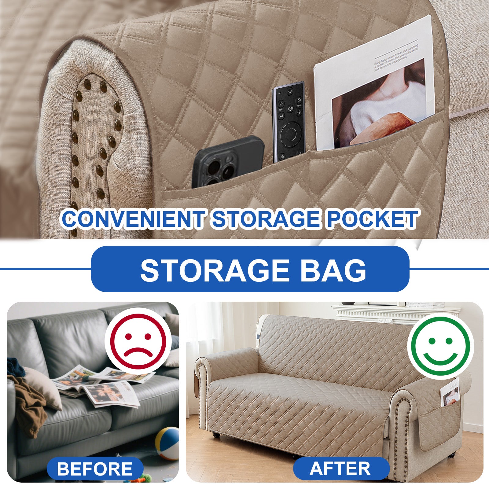 Ystyle 100% Waterproof 2 Seater Sofa Cover with Side Pockets-YSTYLE