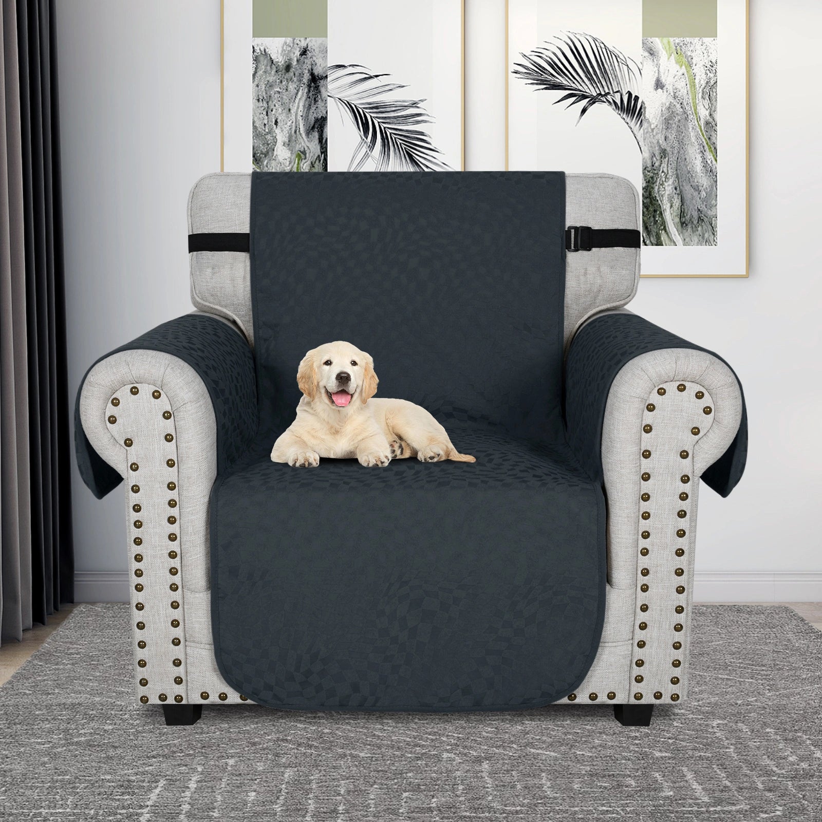 YSTYLE 1 Seater Waterproof Sofa Cover – Cat Scratch Resistant, Non-Slip with Armrests, Modern Furniture Protector-Jacquard Plaid