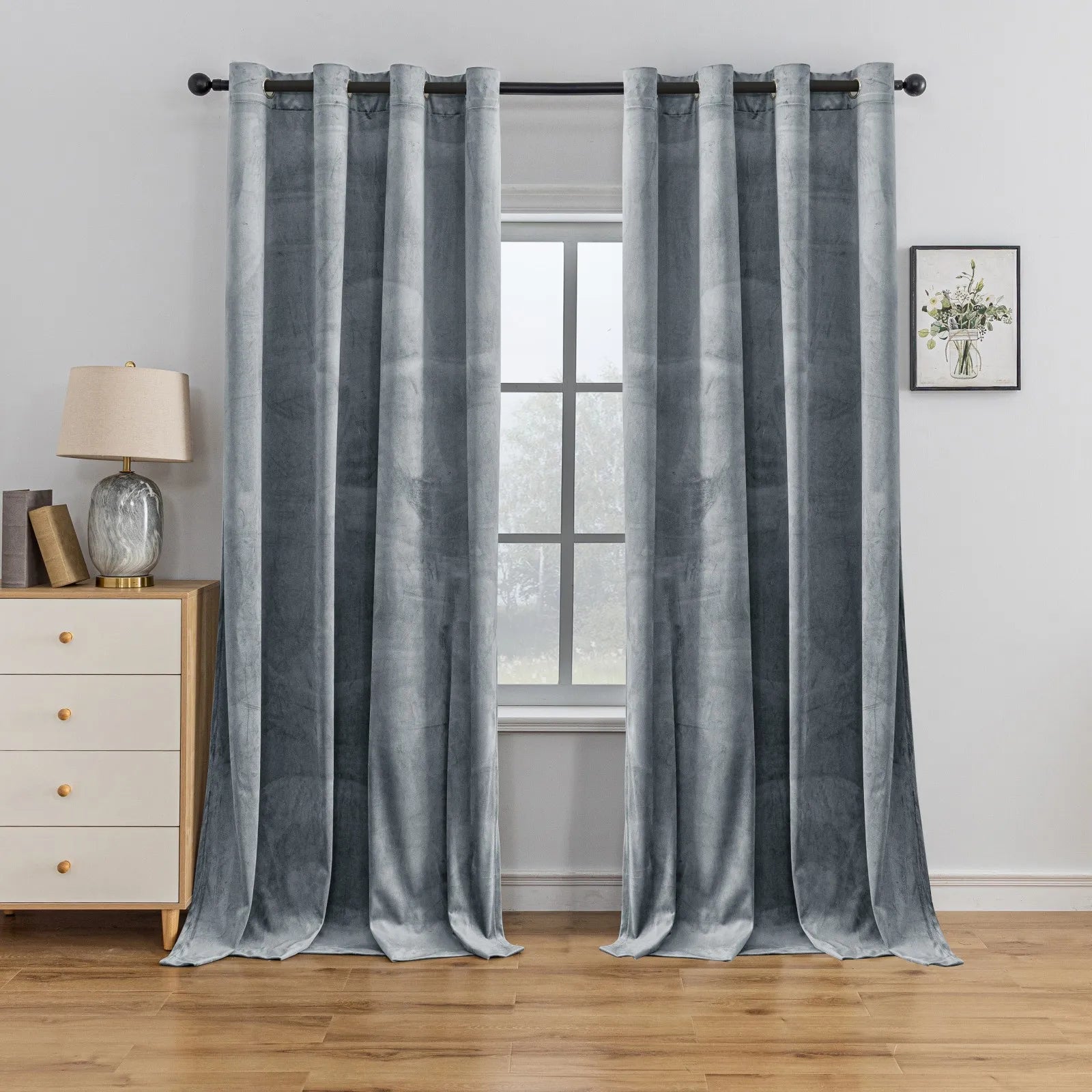 YSTYLE Elegant Velvet Curtains-2 pcs, Blackout & Heat Insulating, Eyelet Drapes for Home Windows