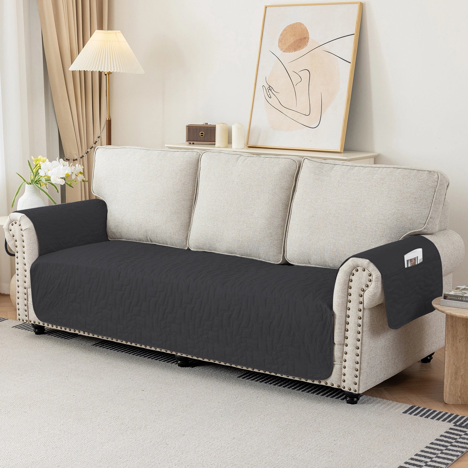 YSTYLE 4 Seater Sofa Cover Universal – Anti-Slip, Pet-Friendly, Couch Protector with Side Pockets