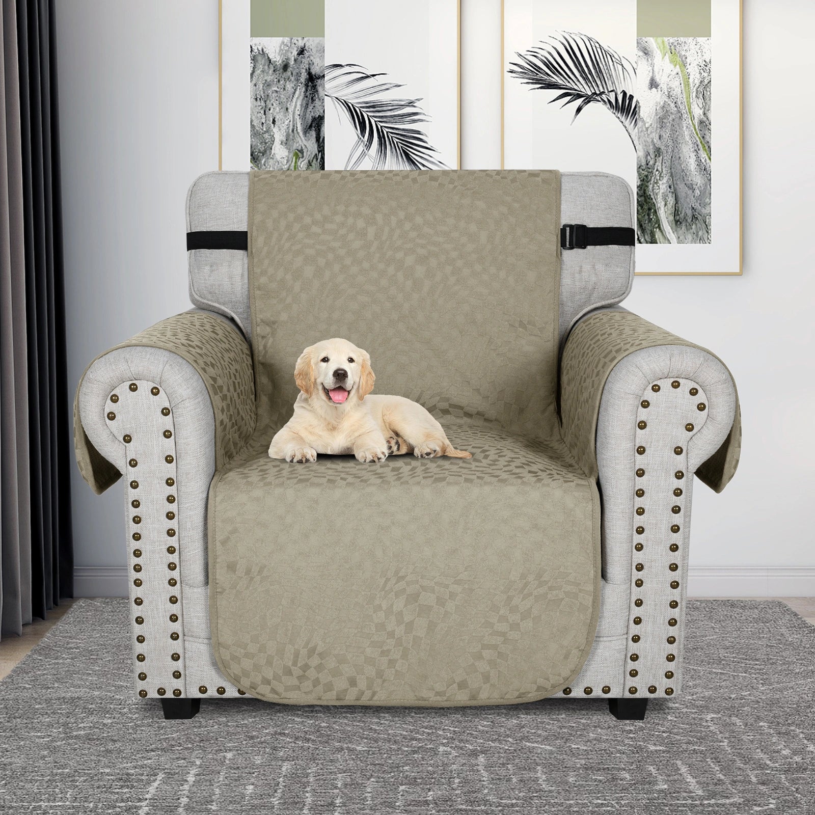 YSTYLE 1 Seater Waterproof Sofa Cover – Cat Scratch Resistant, Non-Slip with Armrests, Modern Furniture Protector-Jacquard Plaid