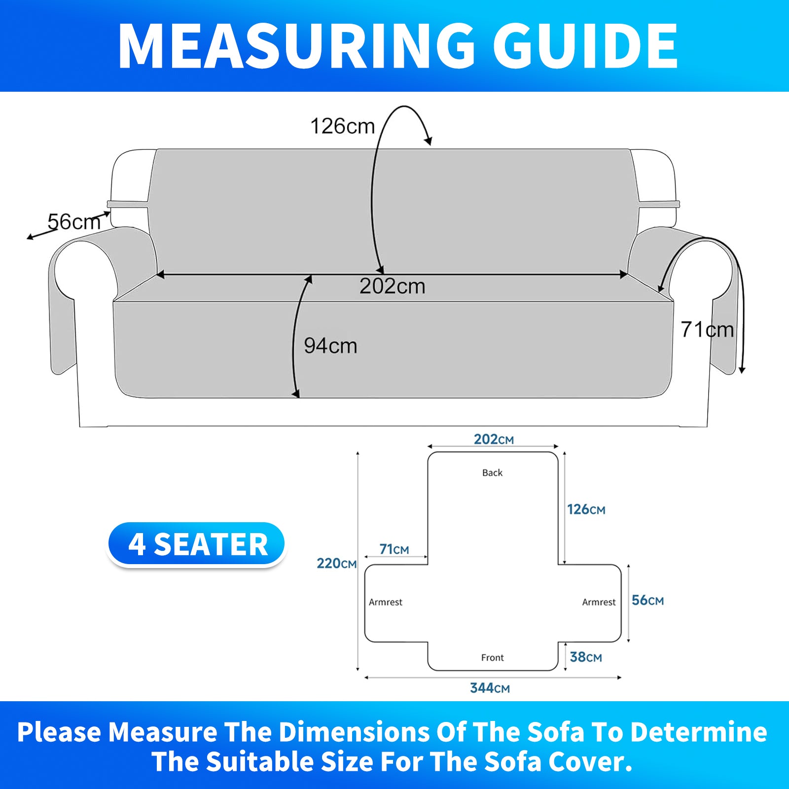 Ystyle Waterproof 4 Seater Sofa Cover with Armrests Anti-Slip