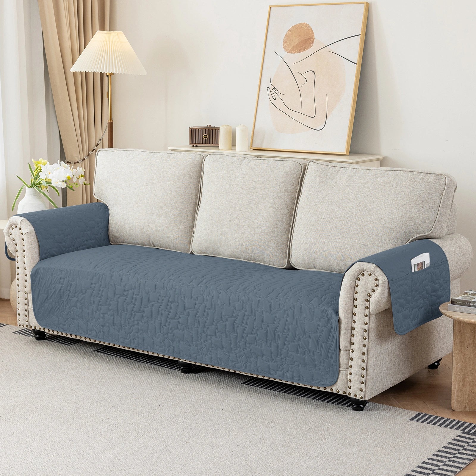 YSTYLE 4 Seater Sofa Cover Universal – Anti-Slip, Pet-Friendly, Couch Protector with Side Pockets