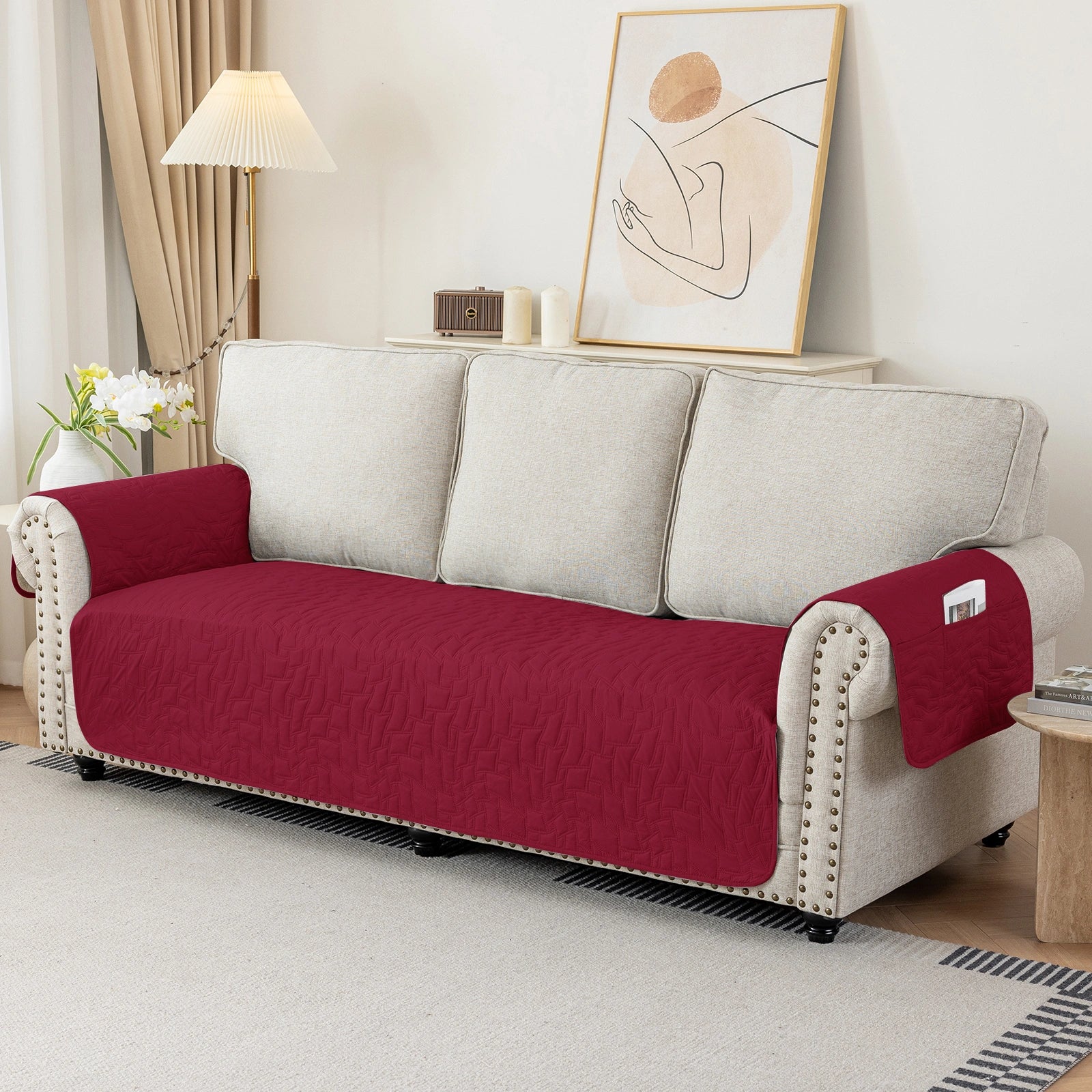 YSTYLE 4 Seater Sofa Cover Universal – Anti-Slip, Pet-Friendly, Couch Protector with Side Pockets