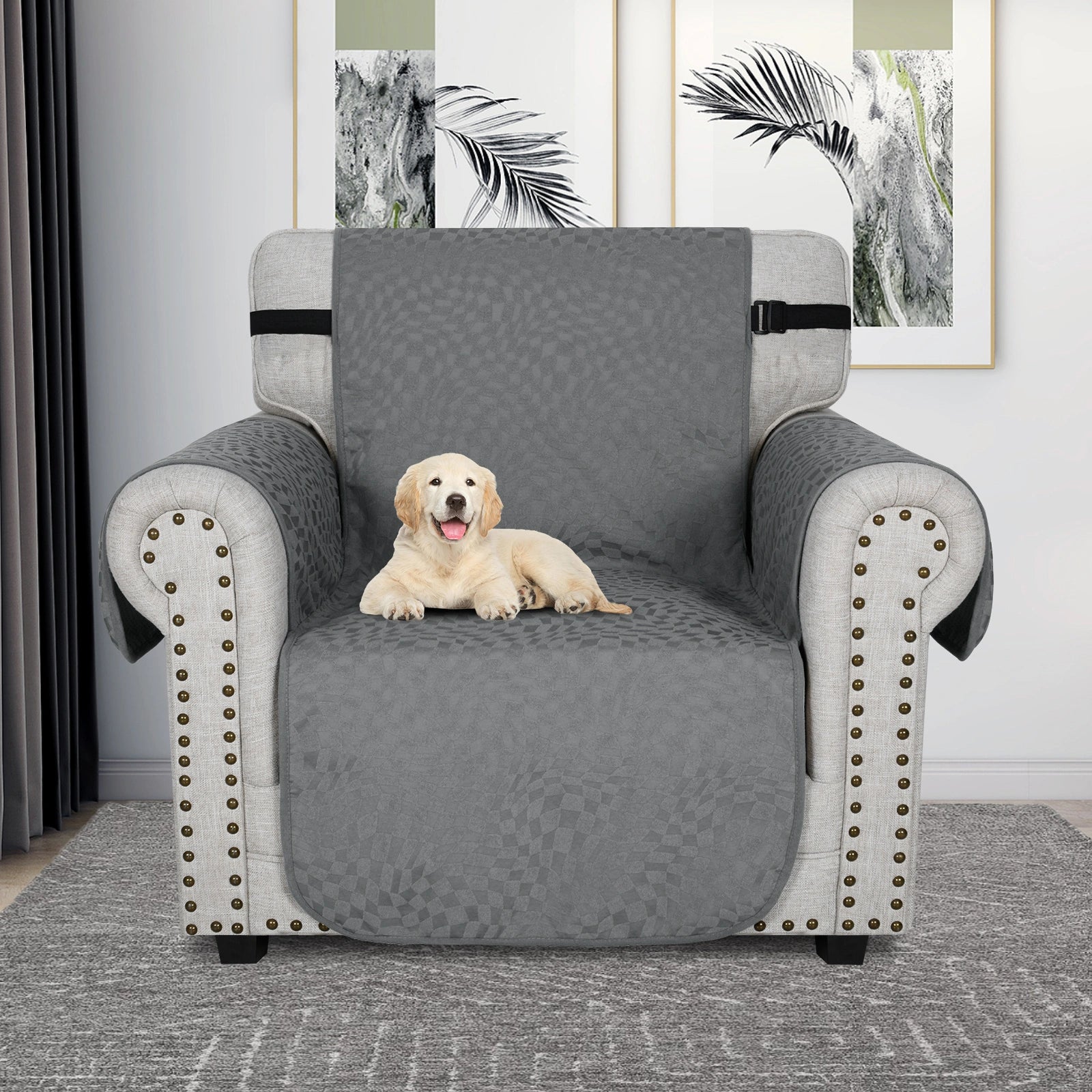 YSTYLE 1 Seater Waterproof Sofa Cover – Cat Scratch Resistant, Non-Slip with Armrests, Modern Furniture Protector-Jacquard Plaid