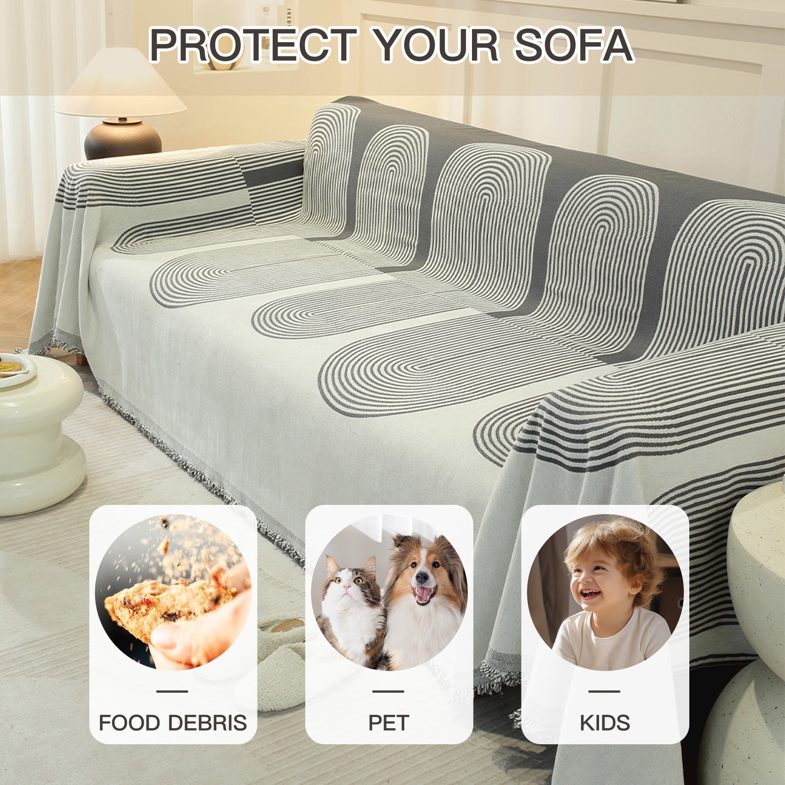 YSTYLE lavable 3 Seater canapé couverture Throw 180x340CM Soft