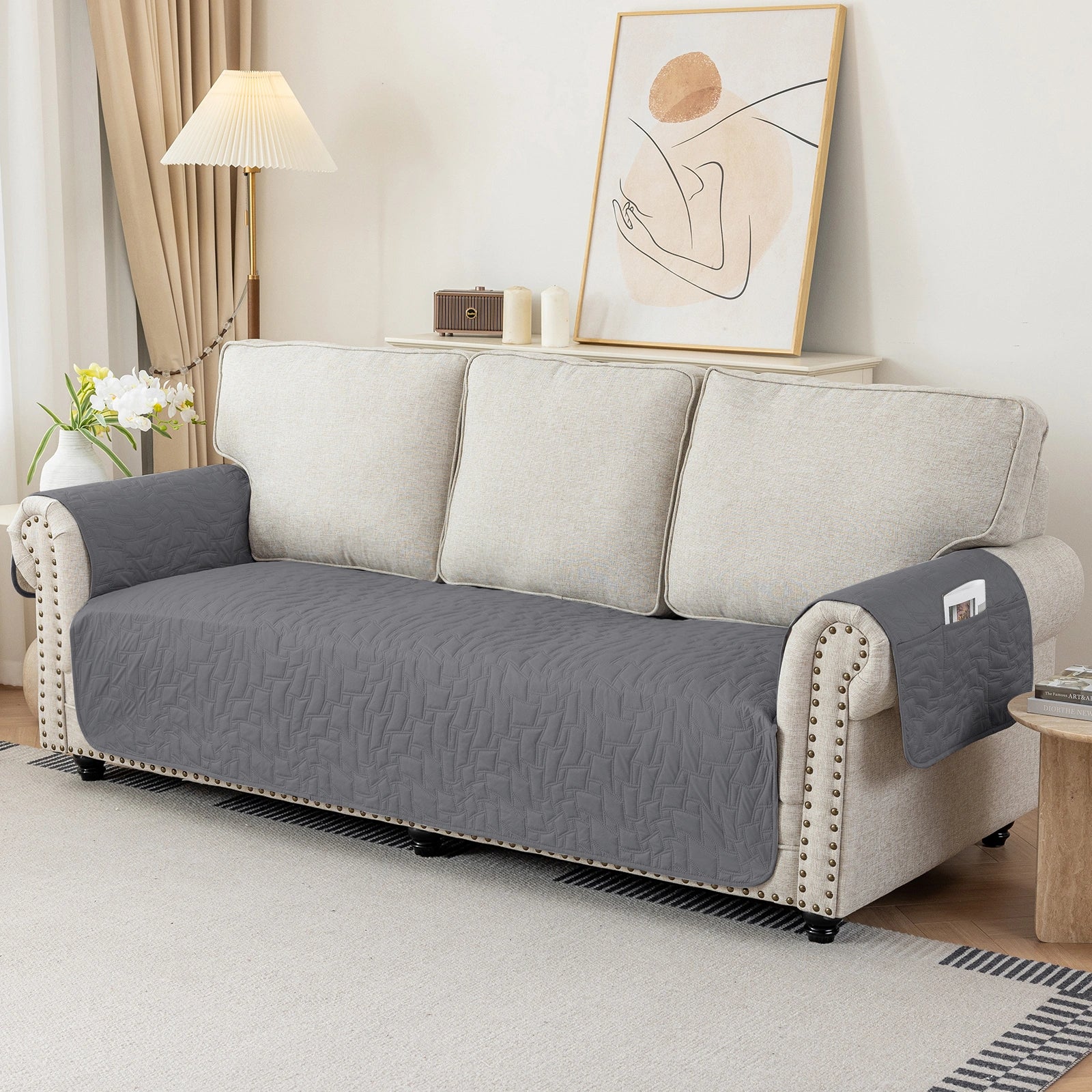 YSTYLE 4 Seater Sofa Cover Universal – Anti-Slip, Pet-Friendly, Couch Protector with Side Pockets