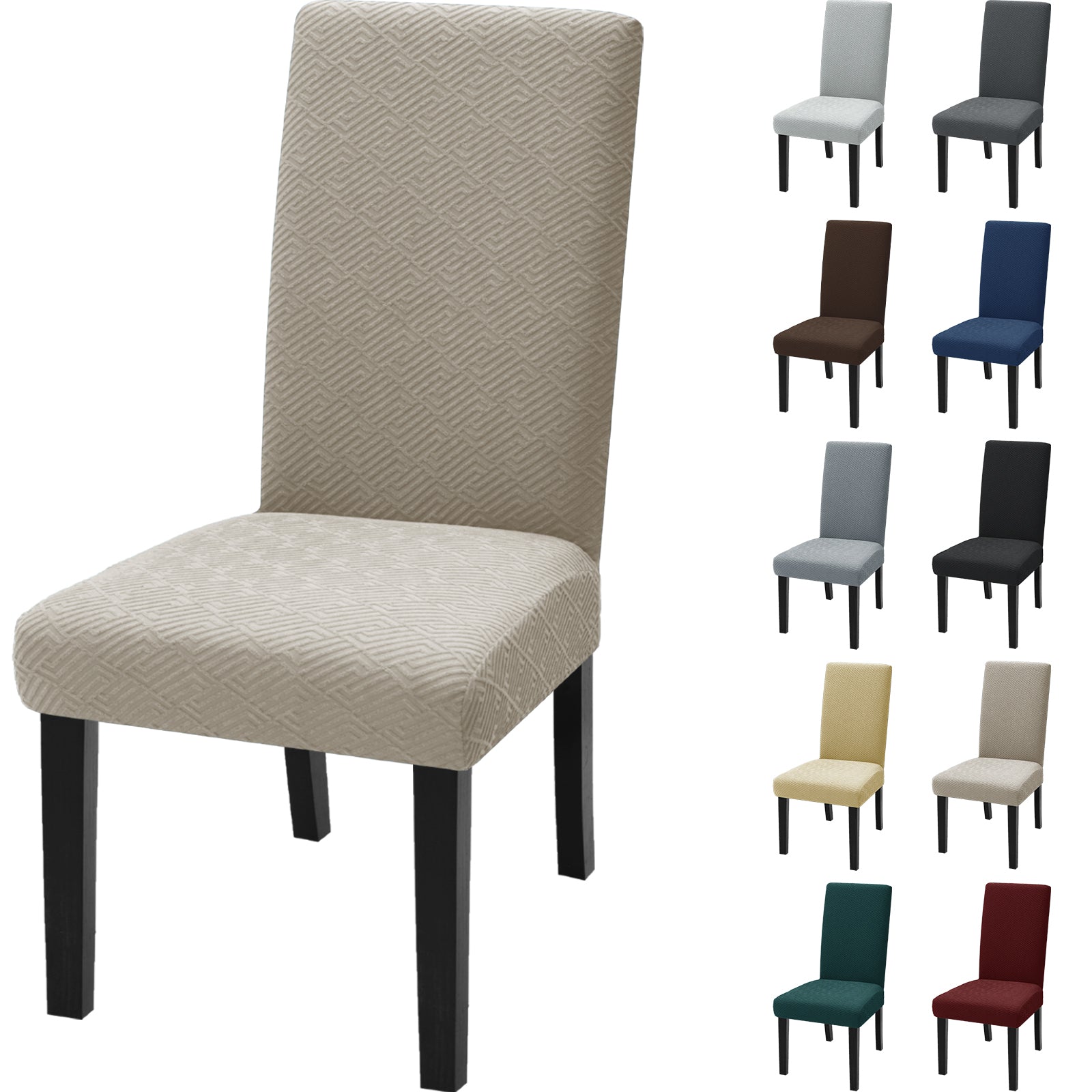 YSTYLE Stretch Chair Covers – 4 PCS, Universal Fit, Anti-Scratch, Washable, Modern Style-Jacquard Back