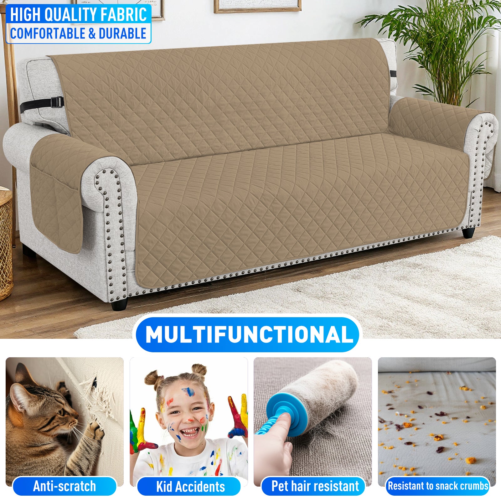 Ystyle Waterproof 2 Seater Sofa Cover with Armrests Anti-Slip