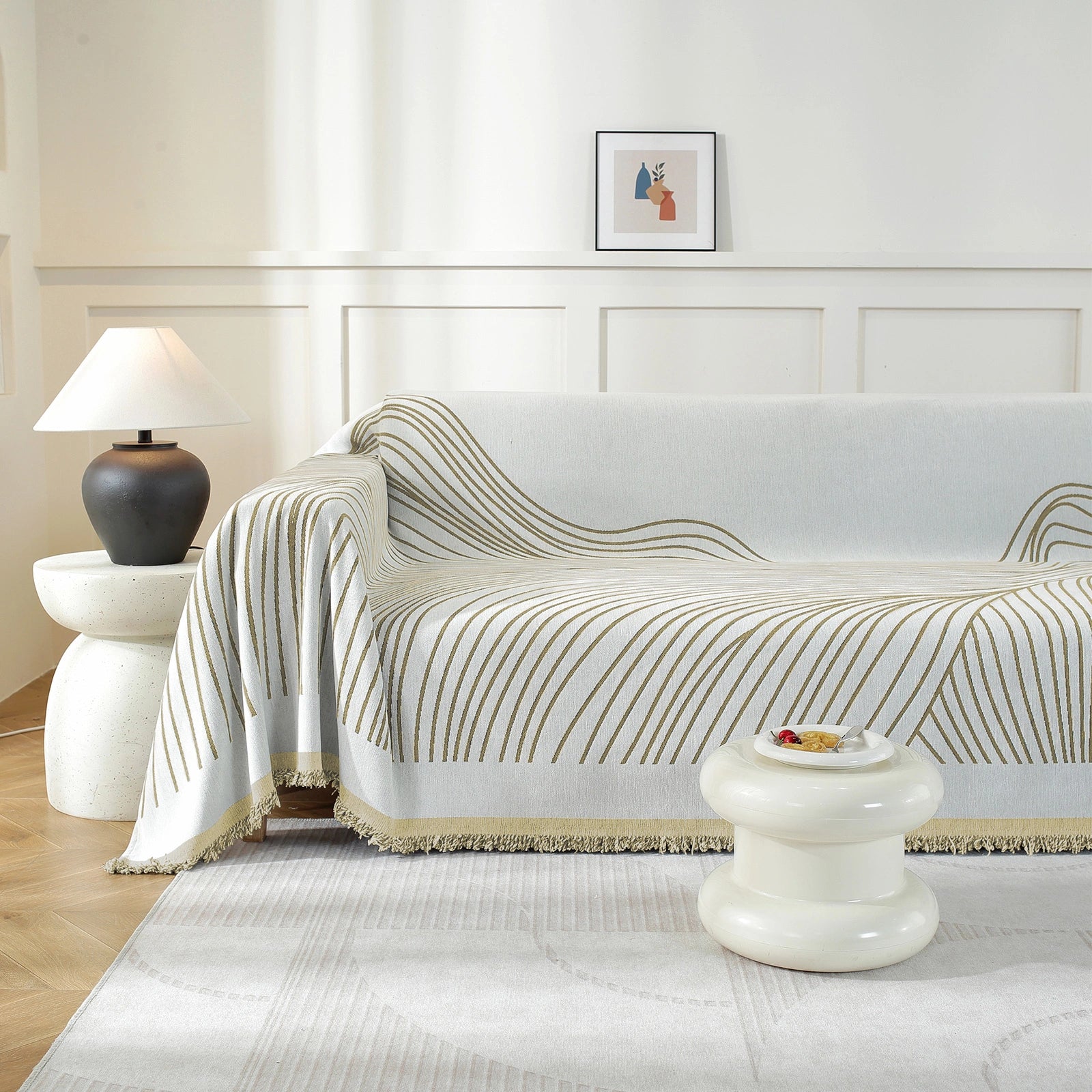 YSTYLE 1 Seater Sofa Blanket ,Soft Polyester, Washable, Multi-Purpose Use-Line Wave