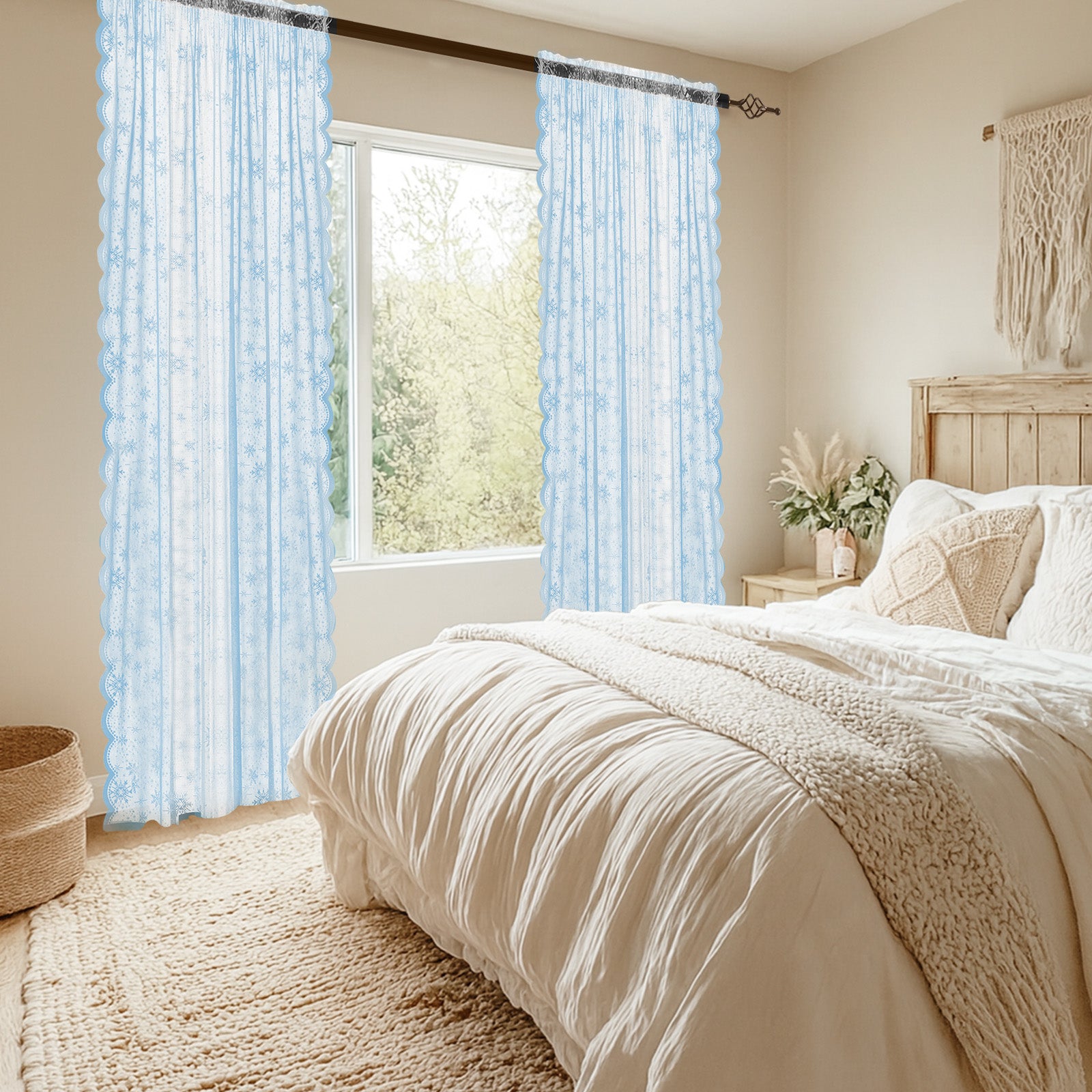 Ystyle 2 Panels Set, Semi-Sheer Indoor Curtains, 70x120cm, Classic Snowflake Pattern Lace Voile Curtains with Rod Pocket