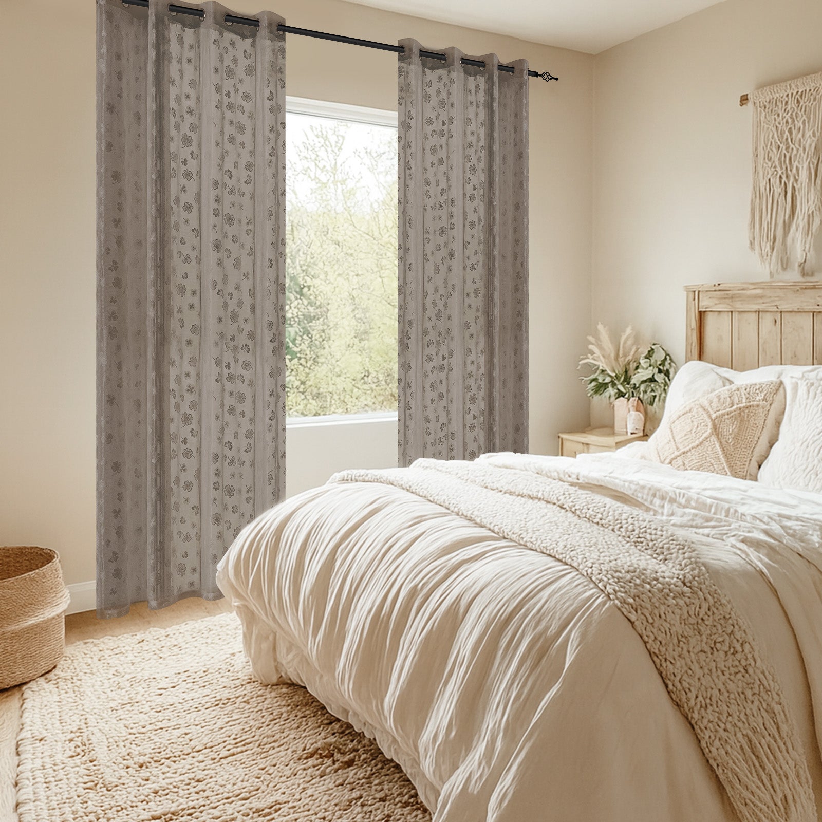 YSTYLE 2 Pieces Lace Voile Curtains with Eyelets-YSTYLE