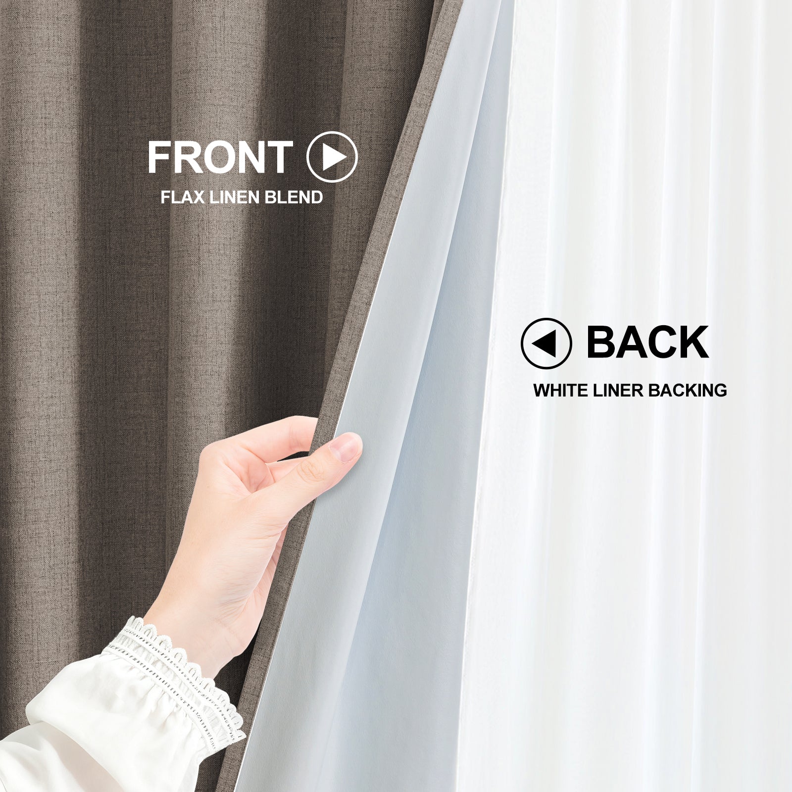 2 Pieces 100% Blackout Linen Curtains 140x175 cm Thermal