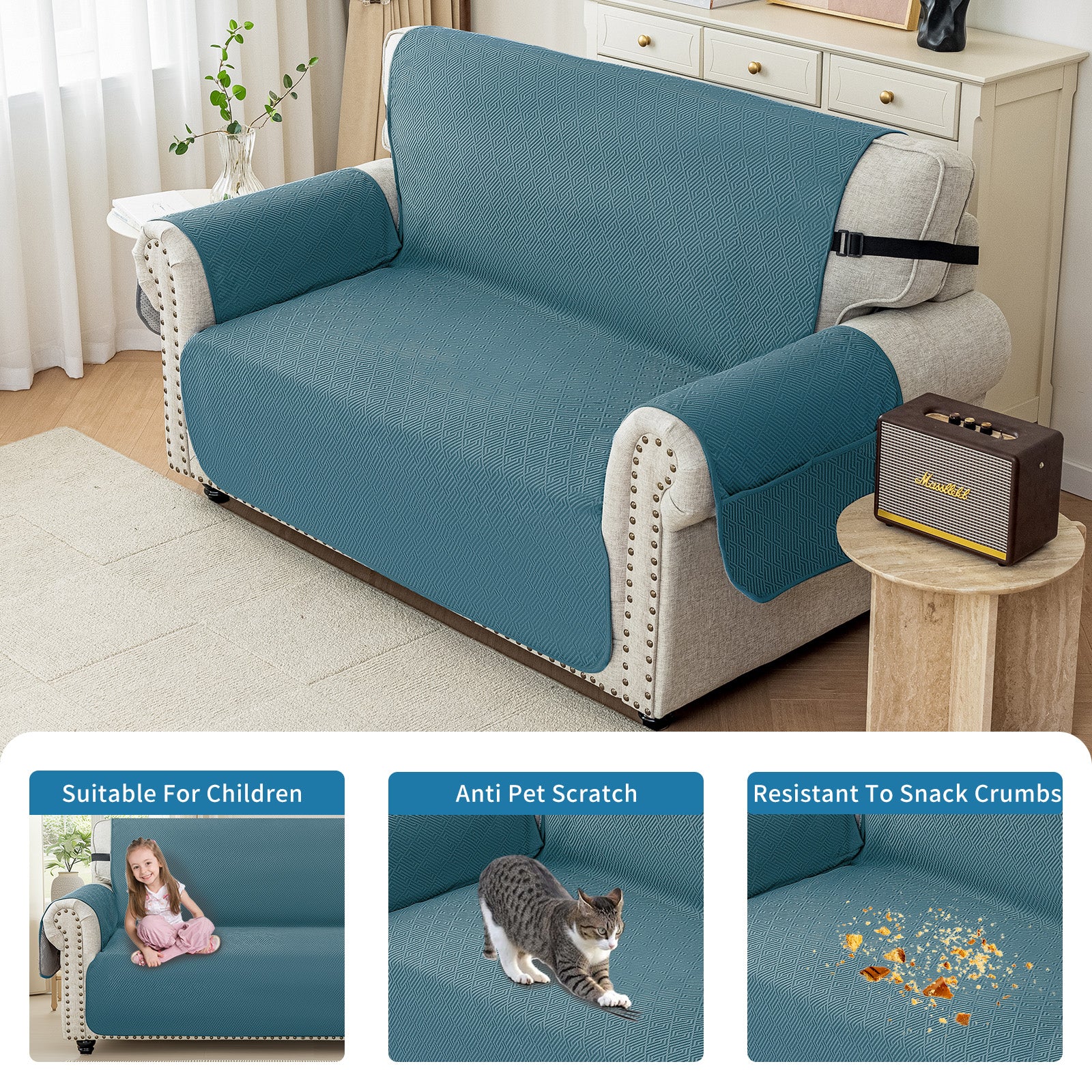 2 Seater Sofa Cover with Armrests in Scratch-Resistant Non-Slip Fabric