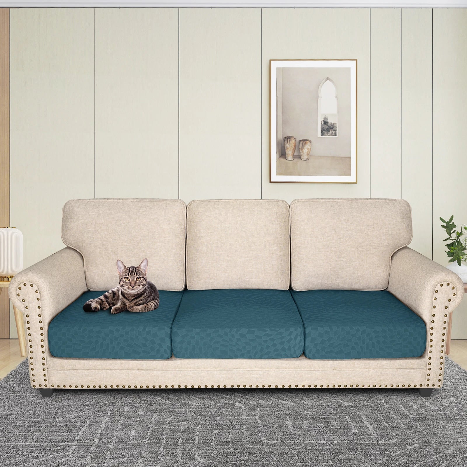 YSTYLE 3 Pieces Sofa Cushion Cover – Stretch Fit, Anti-Slip Design, Universal Use, Geometric Style, Full Protection-Jacquard Plaid