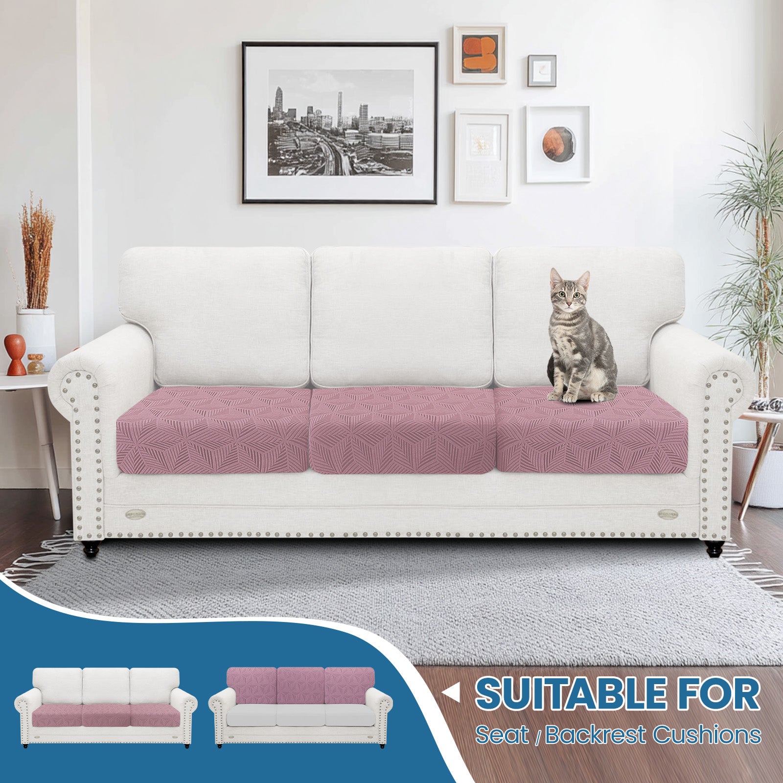 Ystyle 3 Piece Stretch Sofa Seat Cover 1 Seater Anti Slip Geometric-YSTYLE