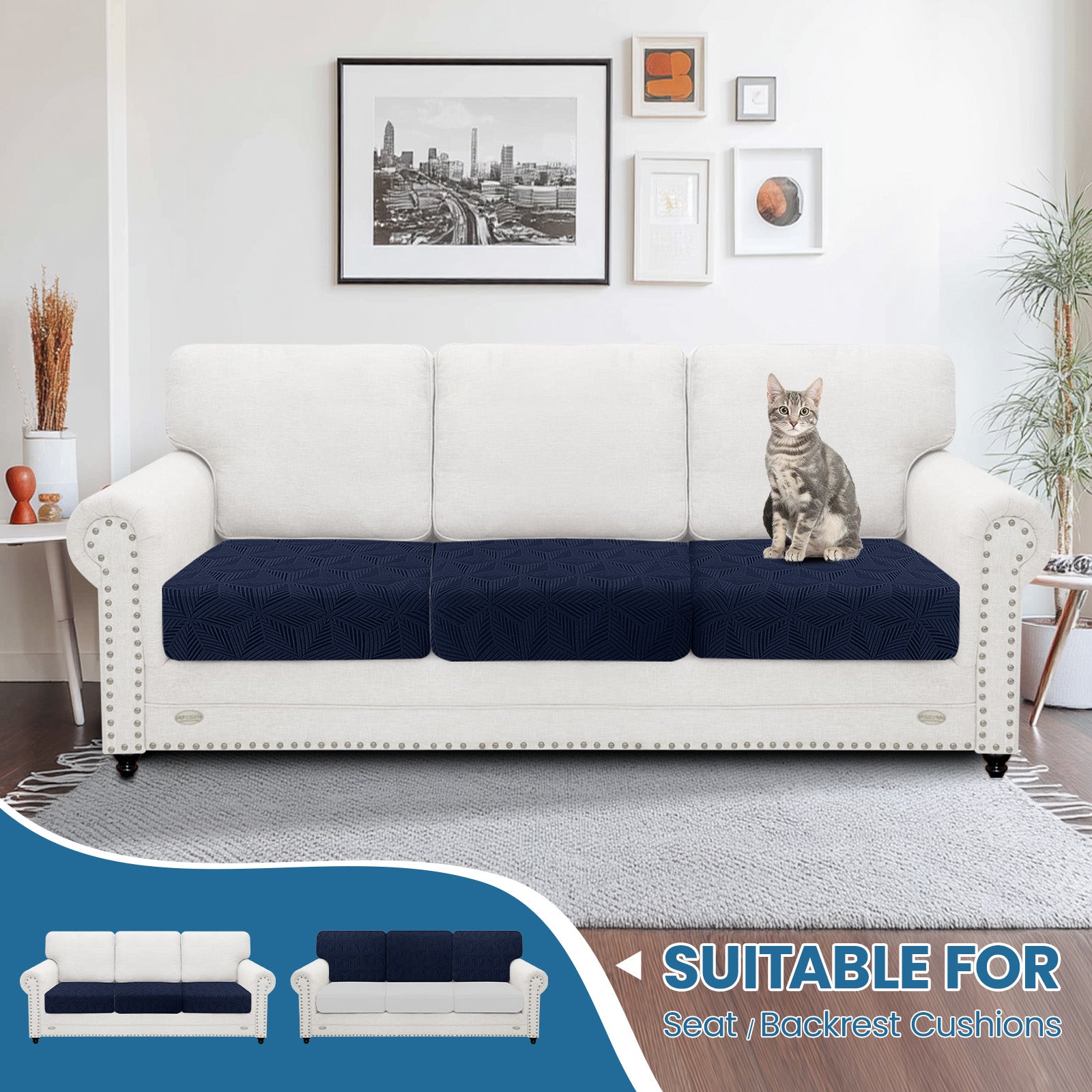 Ystyle 3 Piece Stretch Sofa Seat Cover 1 Seater Anti Slip Geometric-YSTYLE