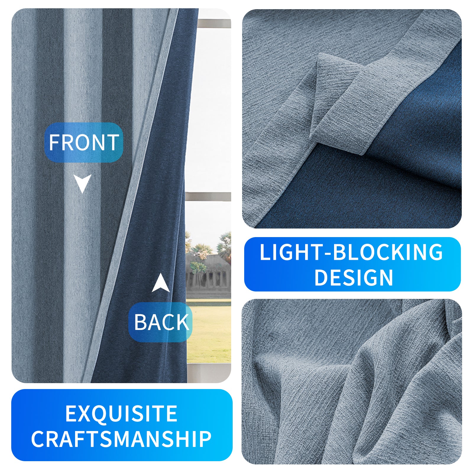 Ystyle 2 Pieces Linen Blackout Curtains Thermal-YSTYLE