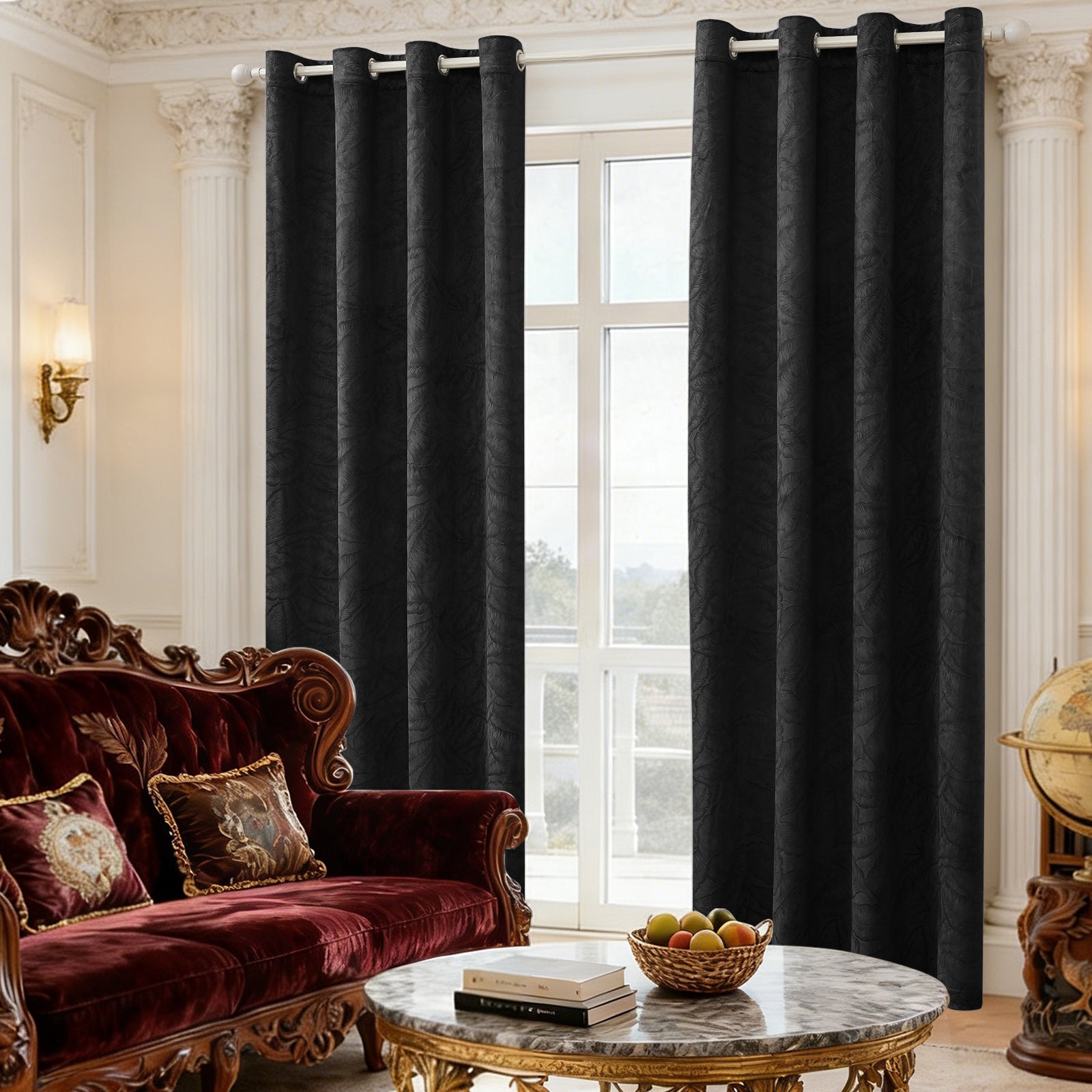 2 Pieces rideaux opacifiants with Stainless Steel Eyelets thermique Polyester Panels
