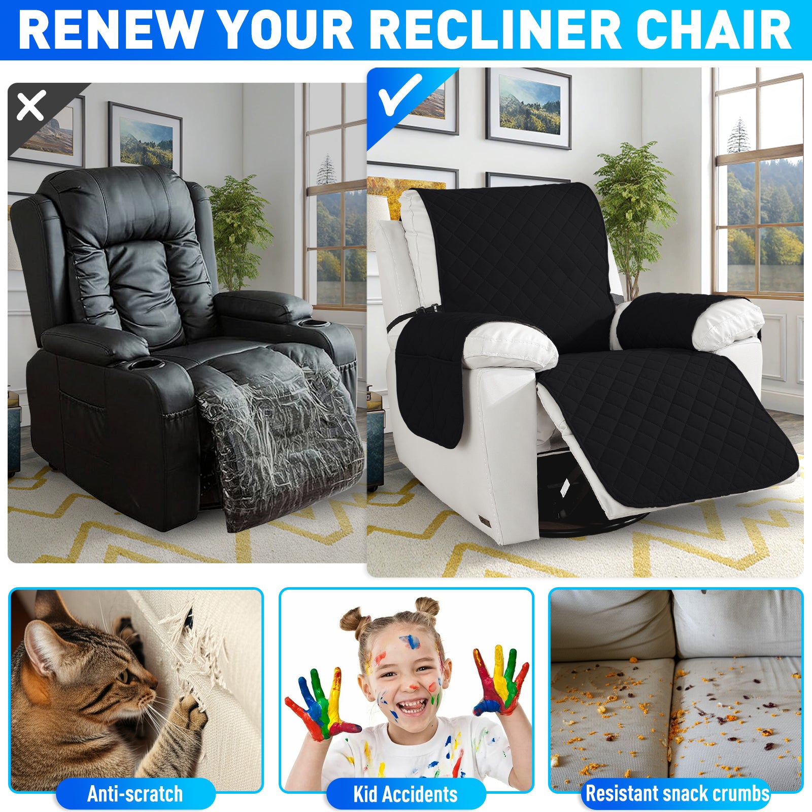 Waterproof 1 Seater Armchair Cover with Non-Slip Backing and Pockets