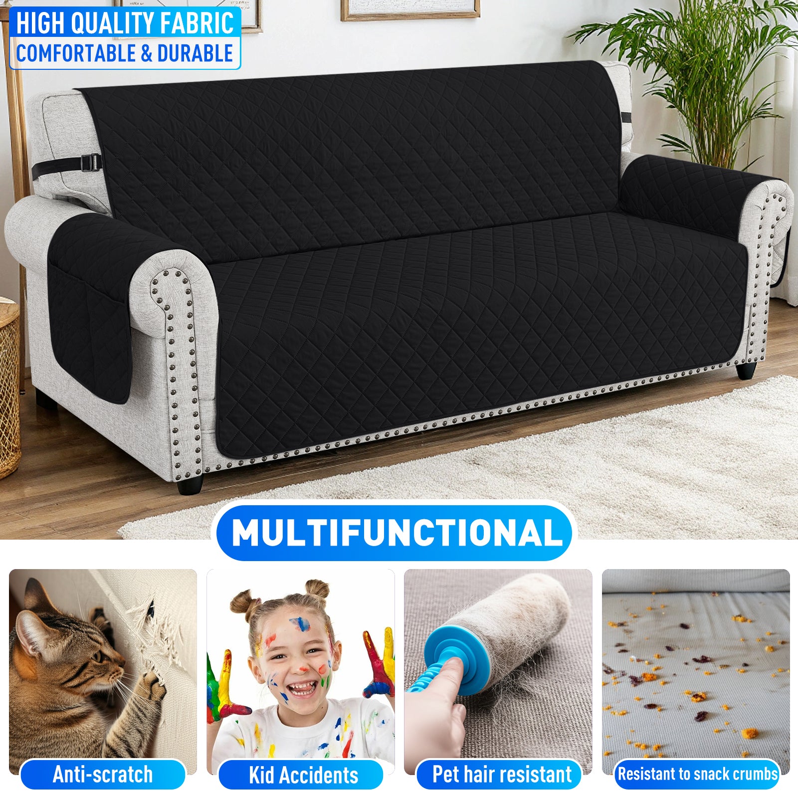 Ystyle Waterproof 2 Seater Sofa Cover with Armrests Anti-Slip