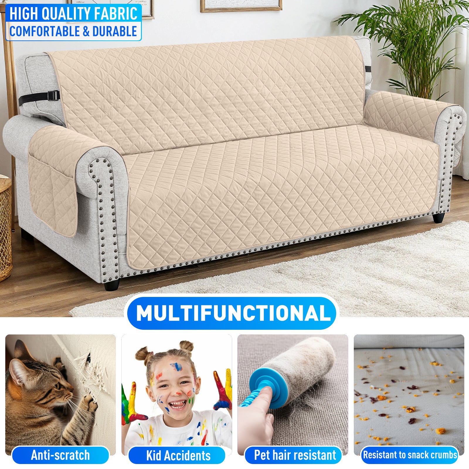 Ystyle Waterproof 2 Seater Sofa Cover with Armrests Anti-Slip