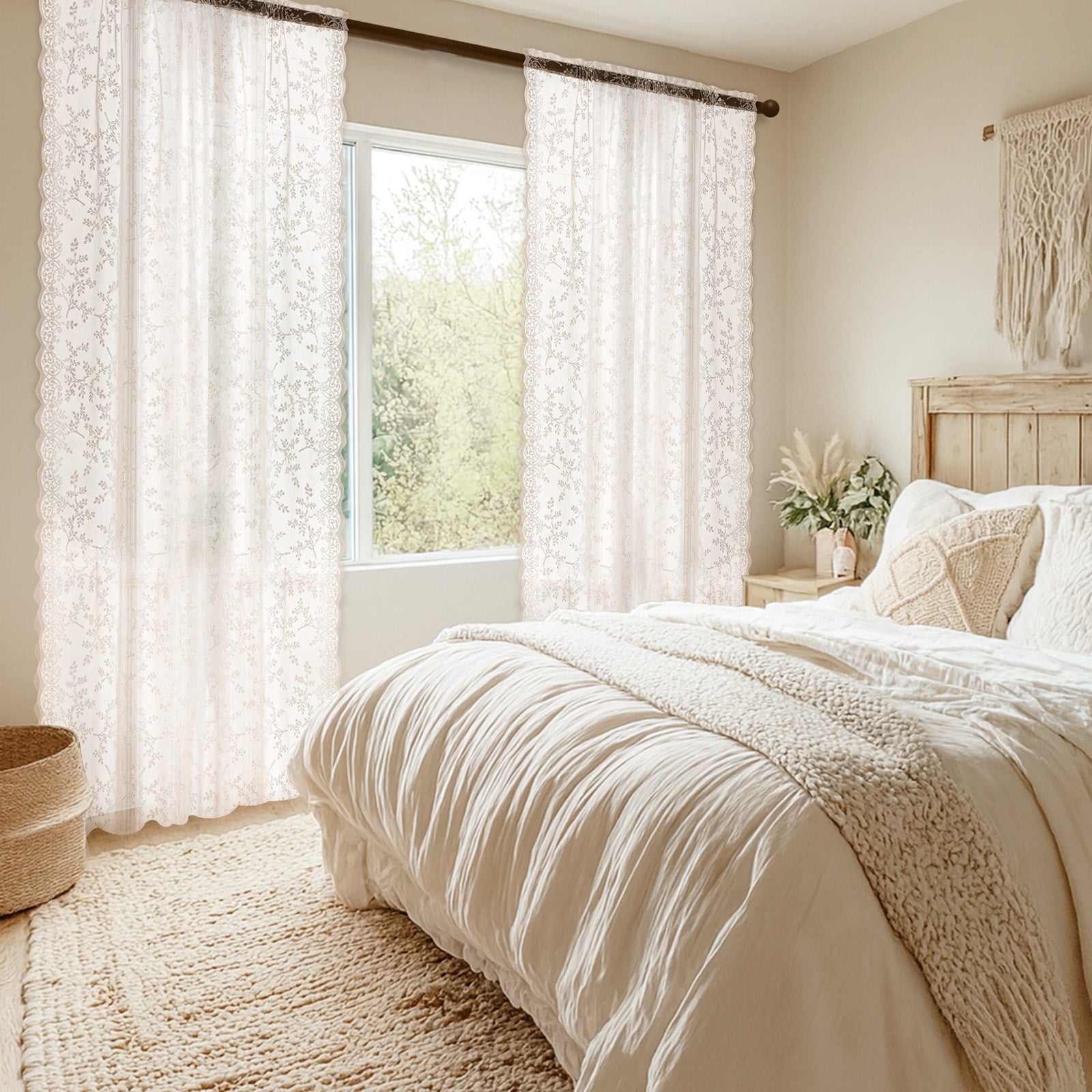 Ystyle 2 Panels Set Semi-Sheer Indoor Curtains, 70x120cm, Classic Lace Voile Curtains with Rod Pocket