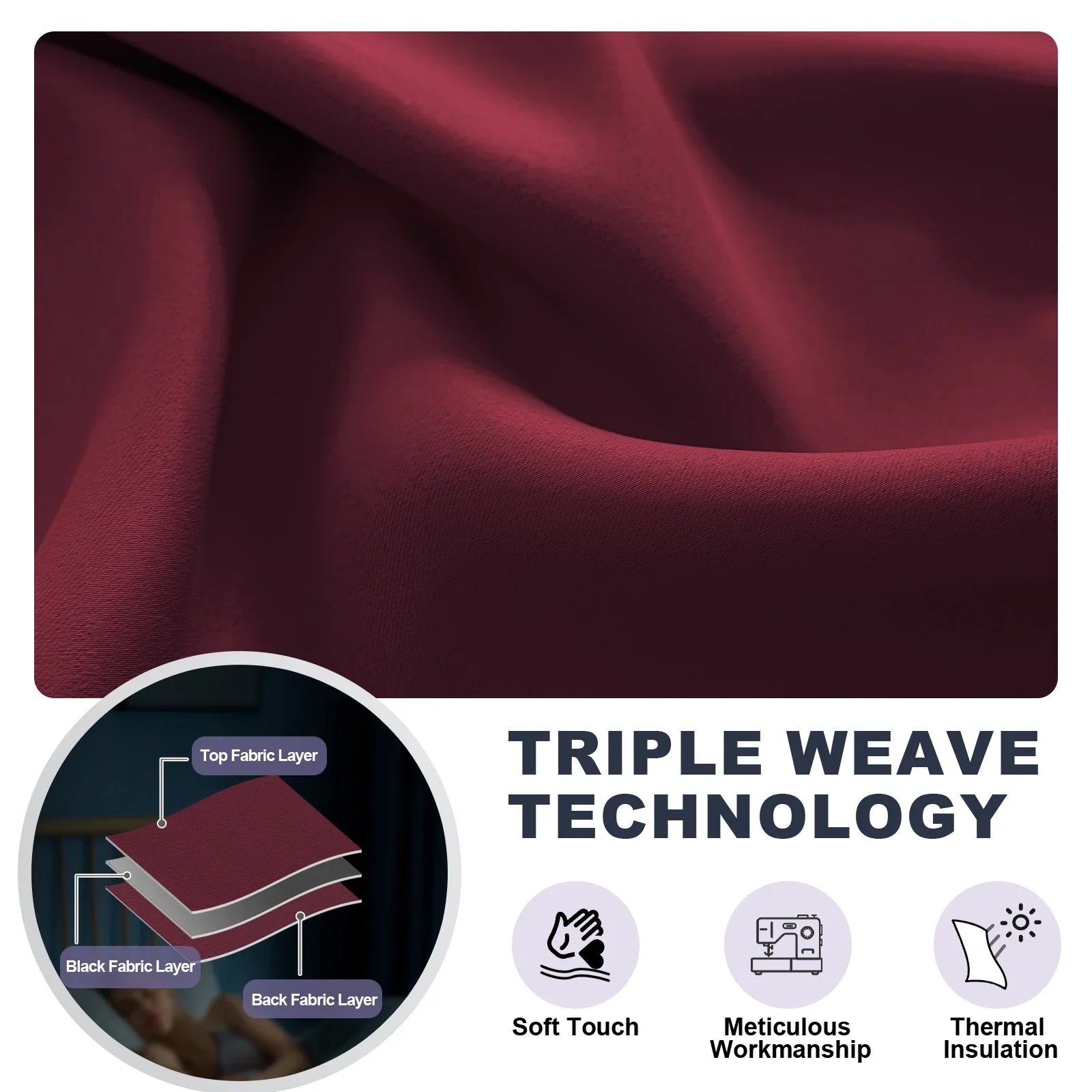 YSTYLE 2 Pieces Waterproof Blackout Curtains Thermal Insulated-YSTYLE