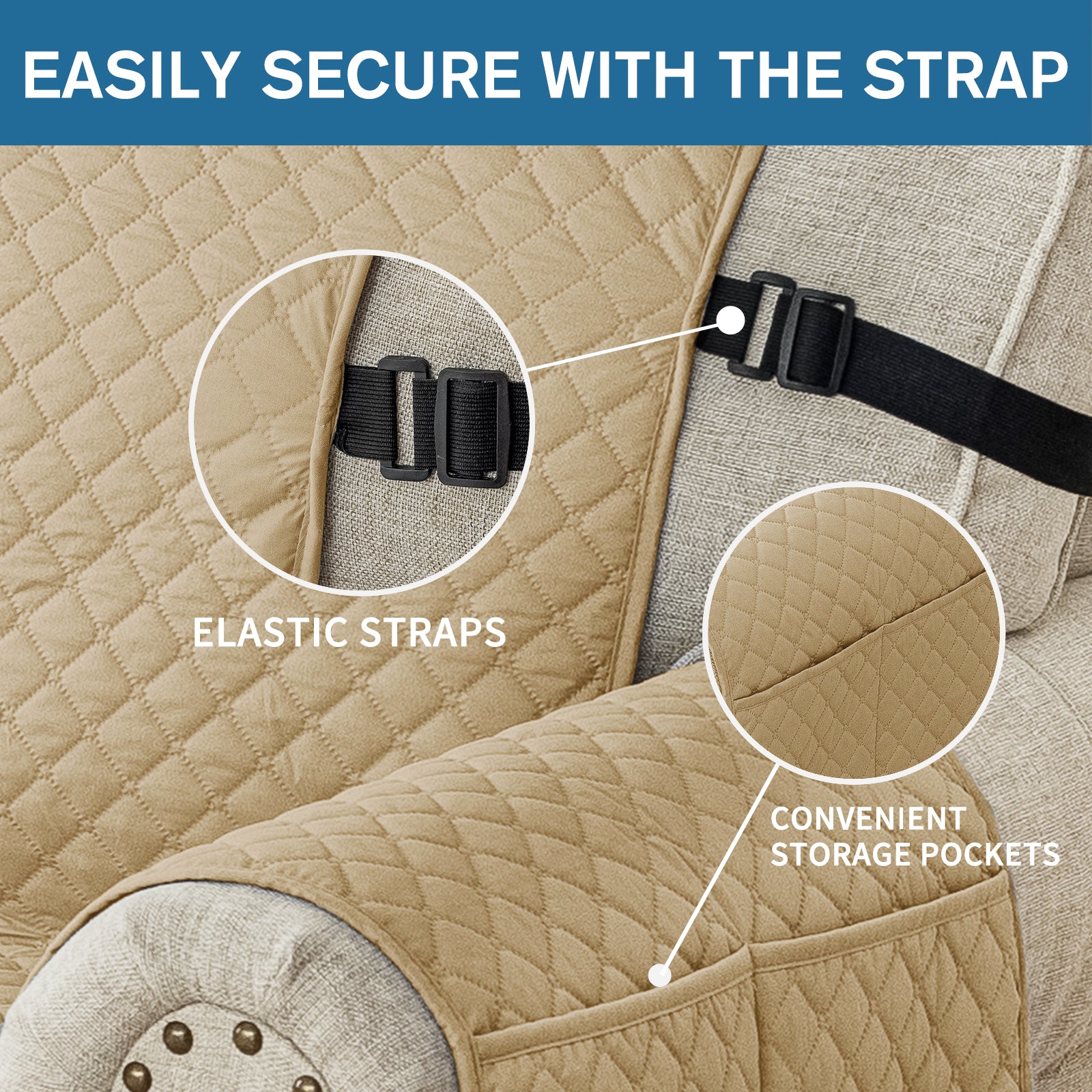 Copertura per divano impermeabile YSTYLE per 3 posti con braccioli, antiscivolo