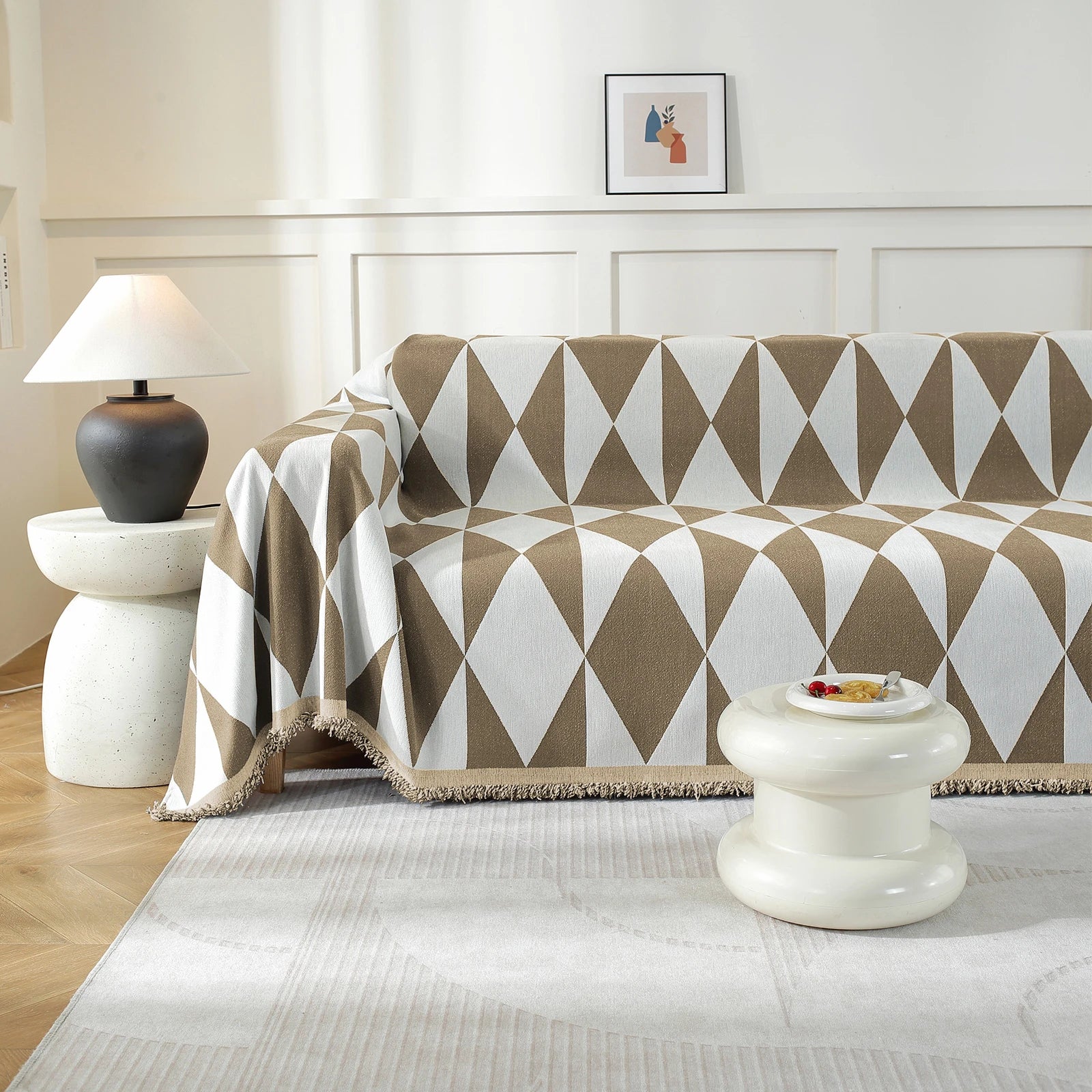 YSTYLE 3 Seater Sofa Blanket , Full Coverage, Stain-Resistant, All-Season Design,Geometric Rhombus