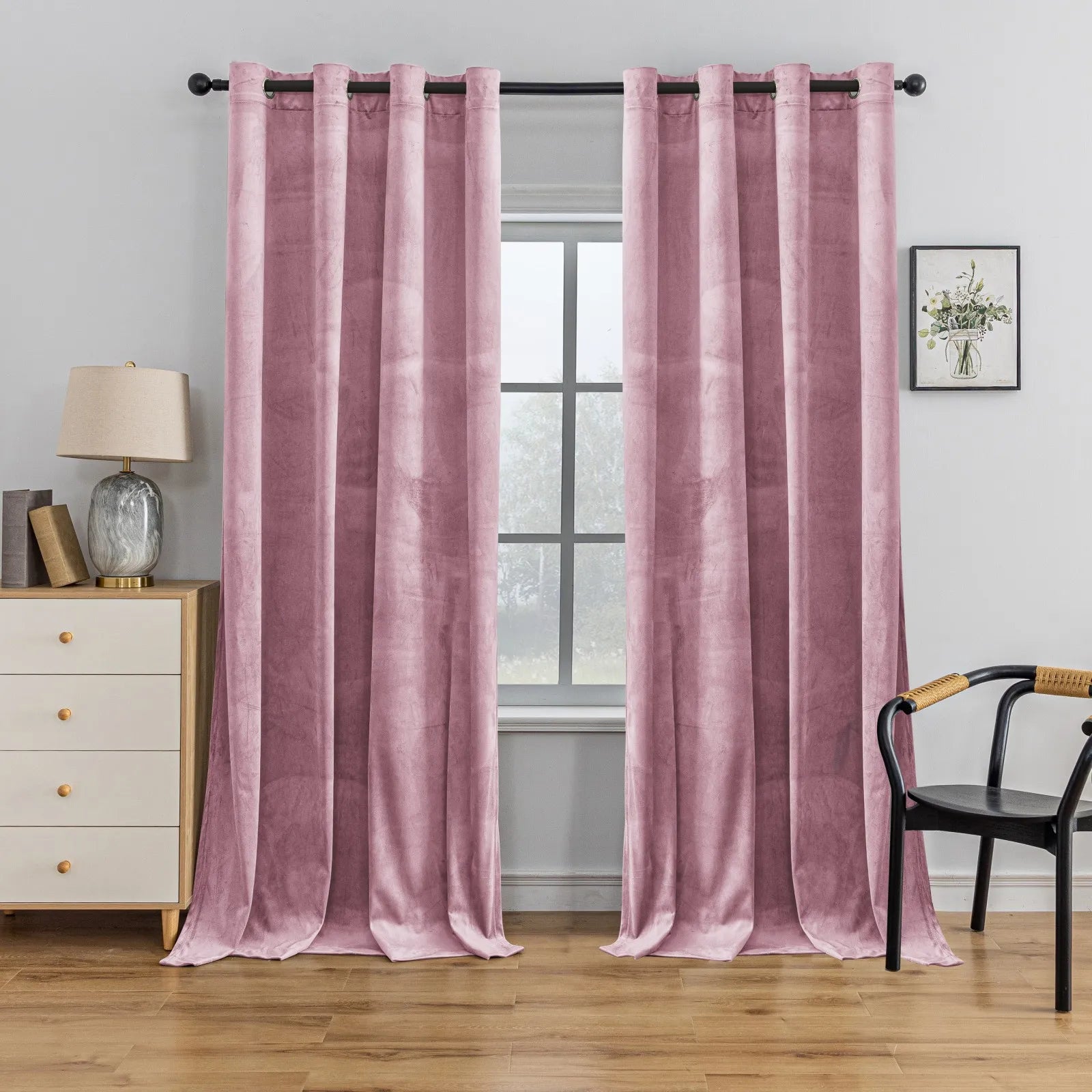 YSTYLE Elegant Velvet Curtains-2 pcs, Blackout & Heat Insulating, Eyelet Drapes for Home Windows