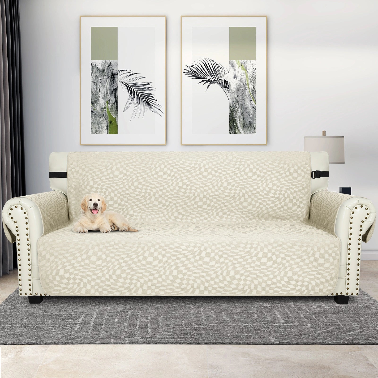 YSTYLE 3 Seater Sofa Cover with Side Pockets Anti Slip-YSTYLE