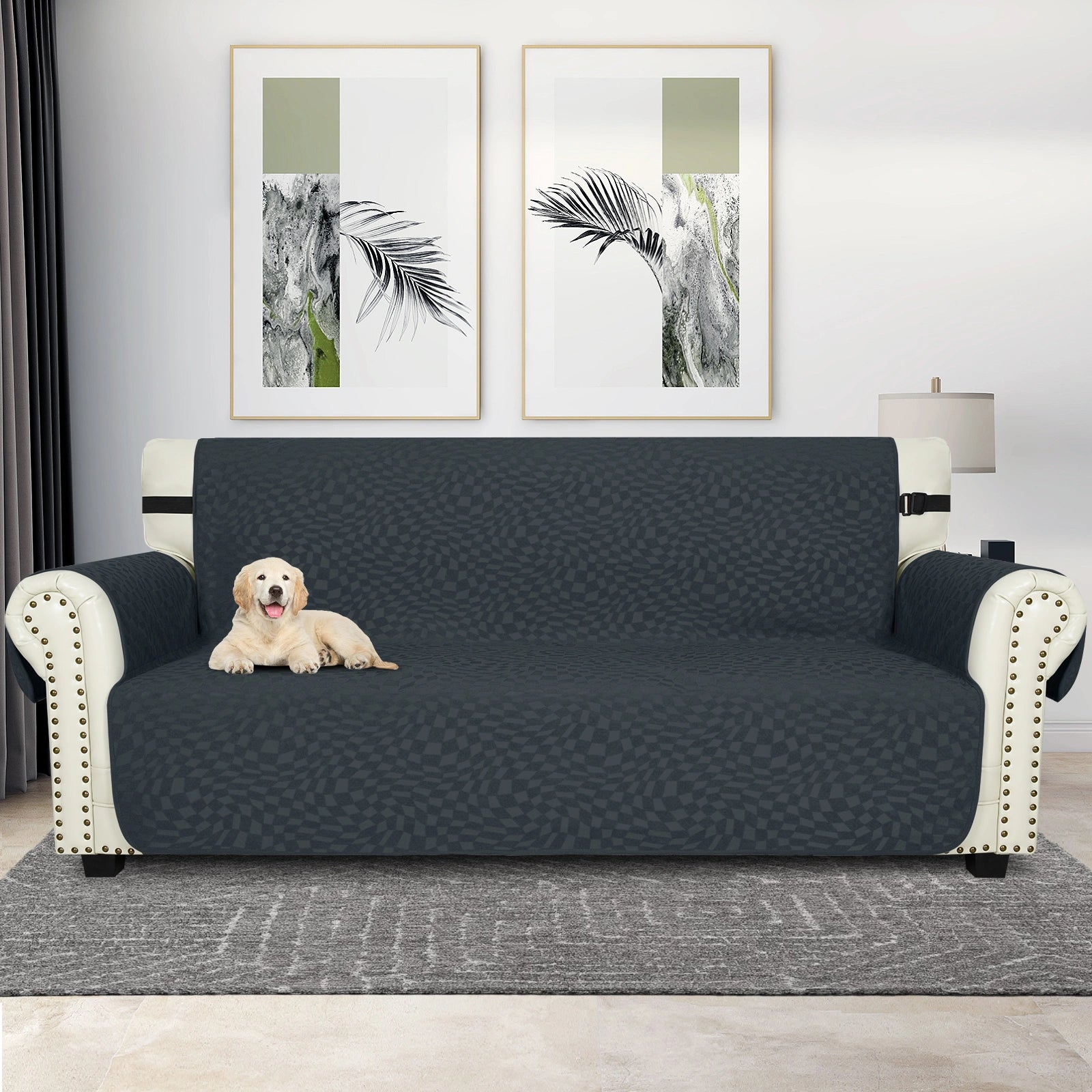 YSTYLE 3 Seater Sofa Cover with Side Pockets Anti Slip-YSTYLE