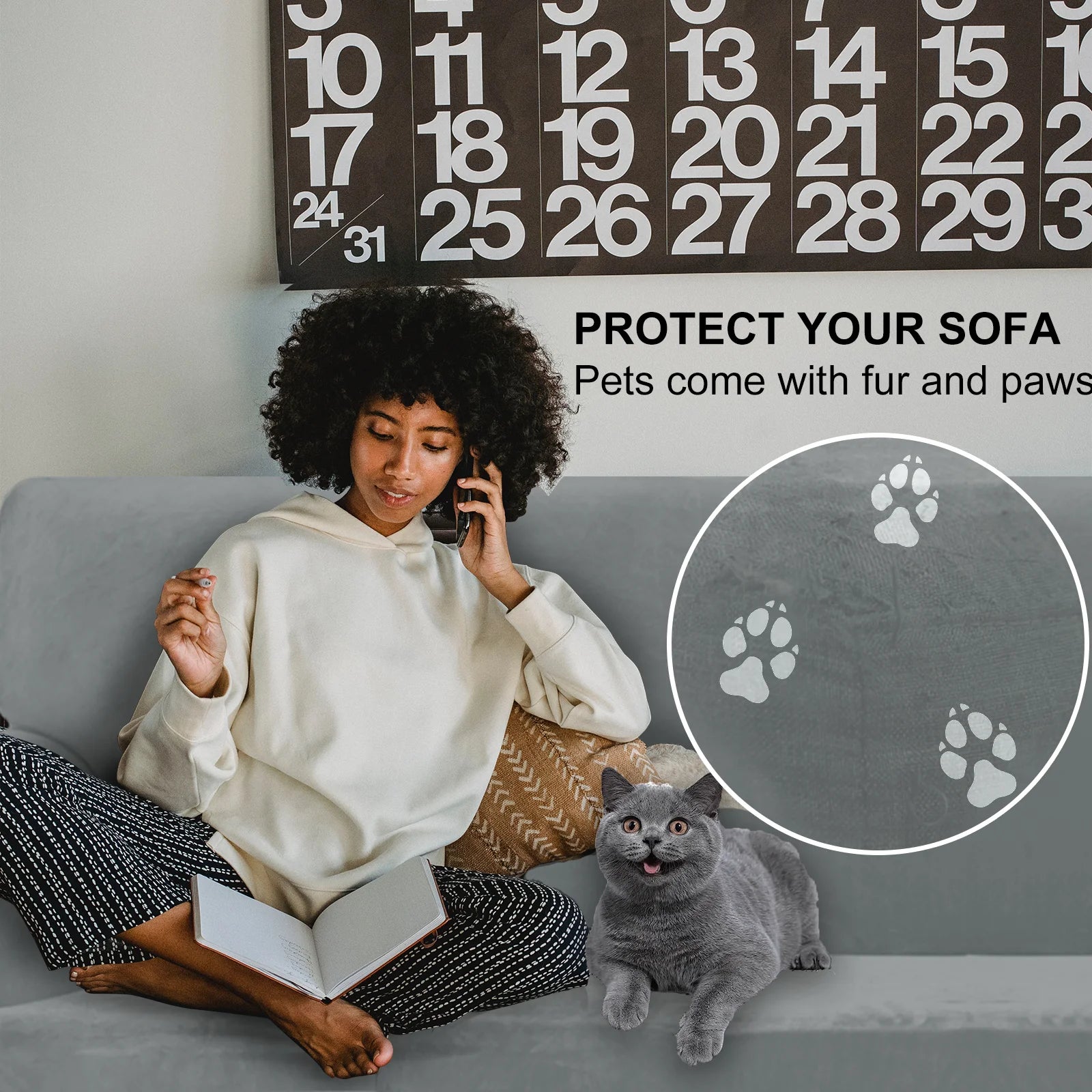 YSTYLE Velvet 1 Seater Sofa Cover – Stretch Fit, Anti-Scratch, Pet-Friendly, Non-Slip, Washable