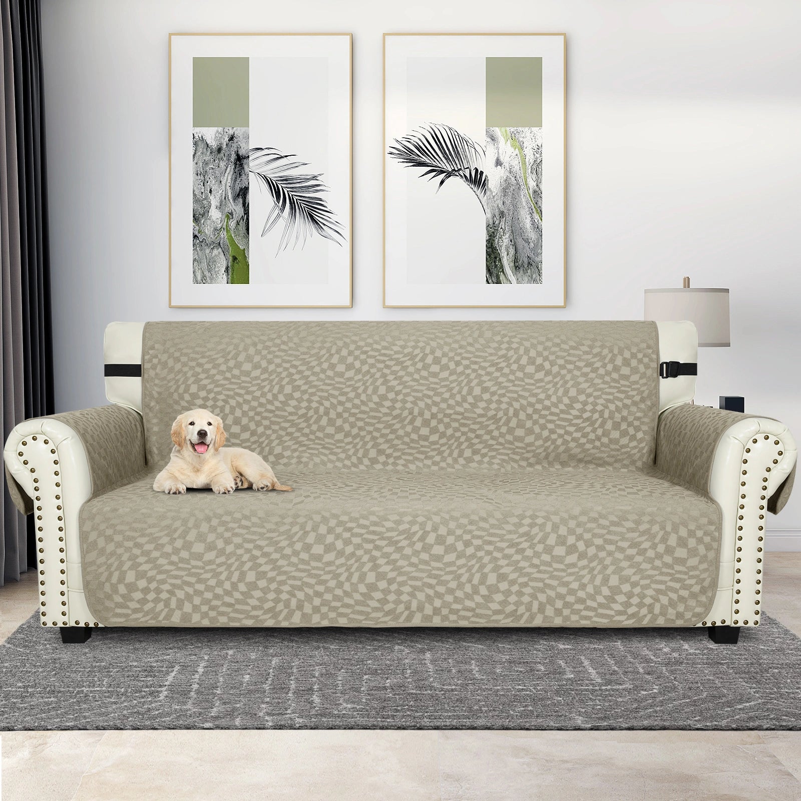 YSTYLE 3 Seater Sofa Cover with Side Pockets Anti Slip-YSTYLE