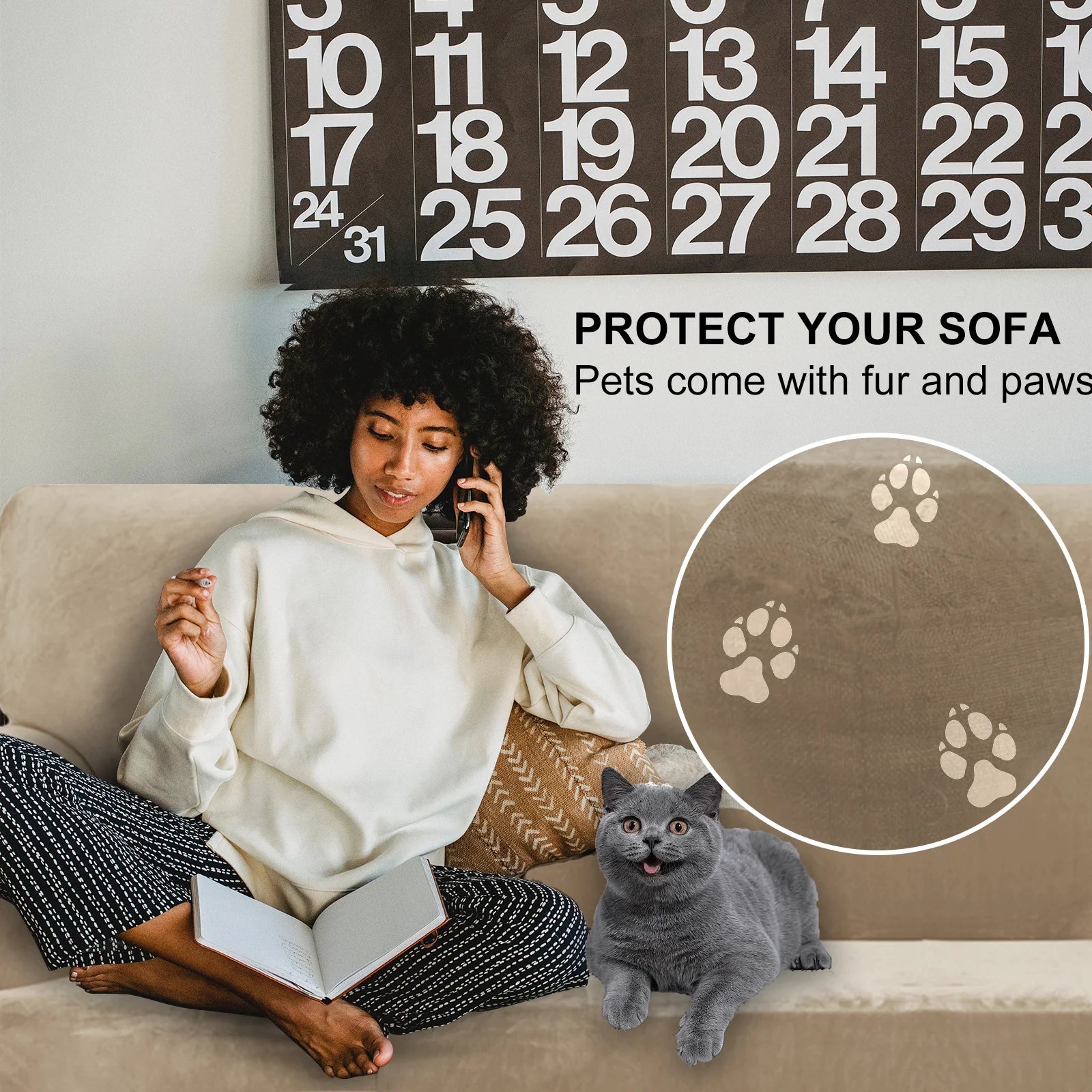 YSTYLE Velvet 1 Seater Sofa Cover – Stretch Fit, Anti-Scratch, Pet-Friendly, Non-Slip, Washable