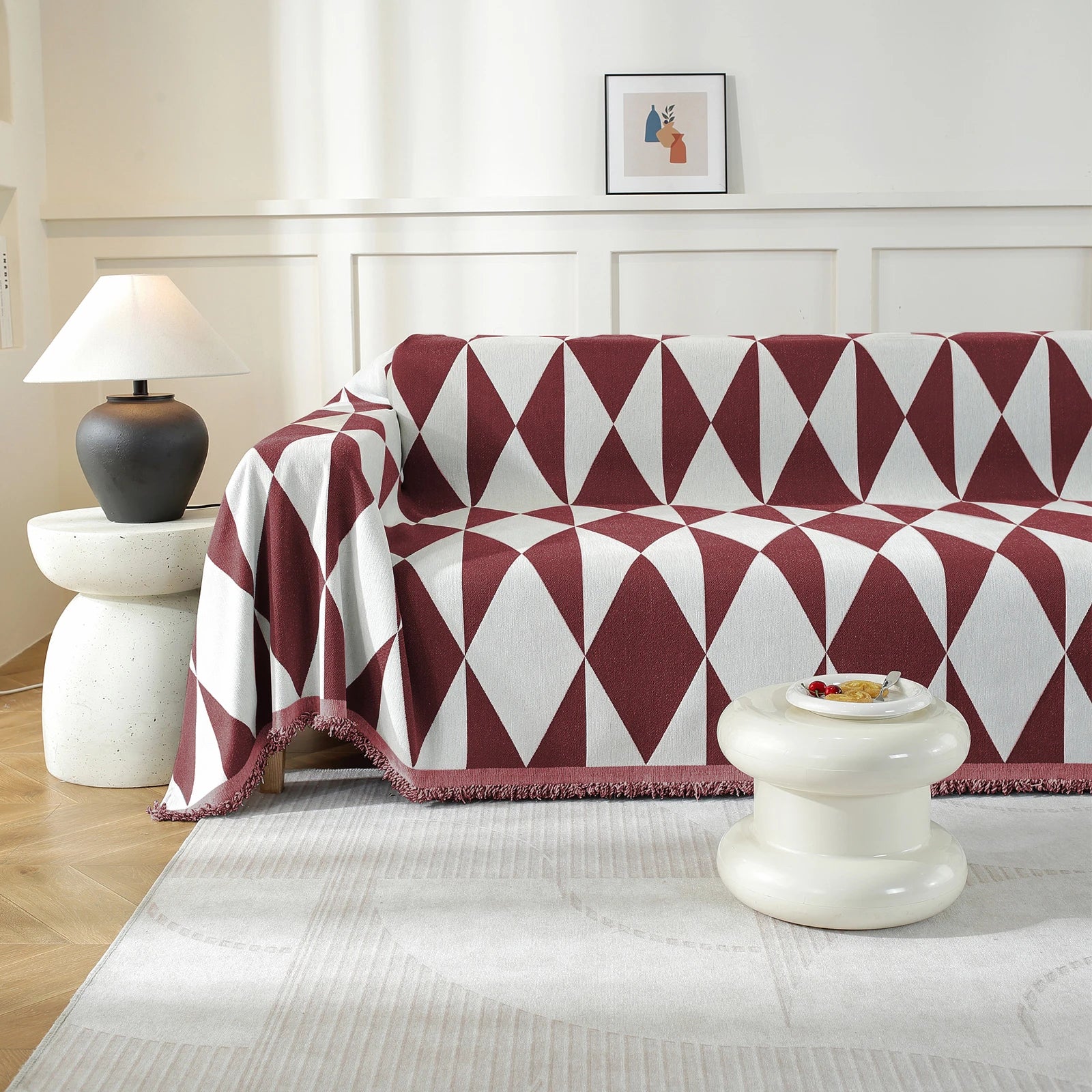 YSTYLE 3 Seater Sofa Blanket , Full Coverage, Stain-Resistant, All-Season Design,Geometric Rhombus