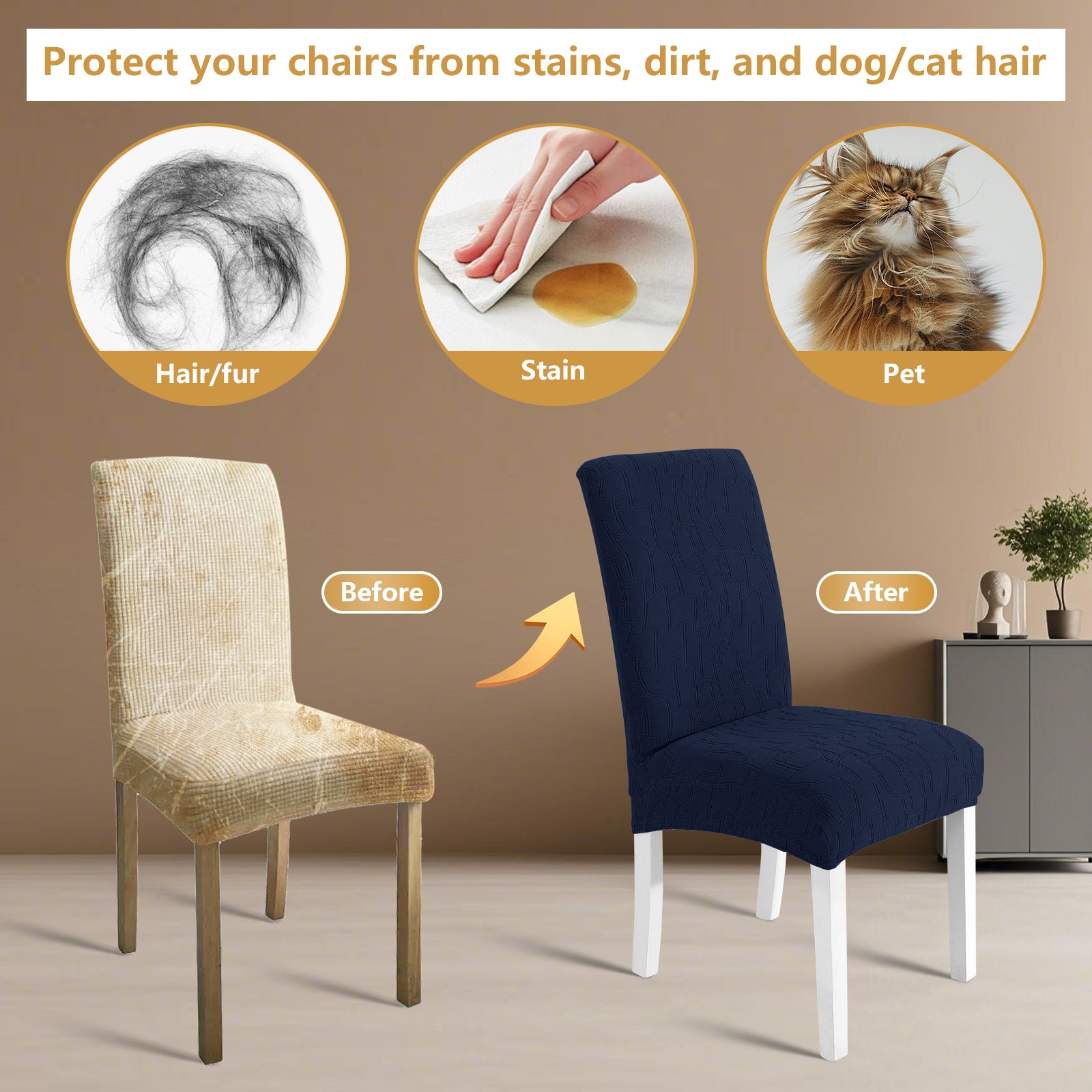 Ystyle 2-Piece Chair Covers with Backrest, Elastic Living Room Kitchen Chair Slipcovers, Soft Comfortable Anti-Scratch Chair Covers, Easy to Clean and Durable, Washable Removable