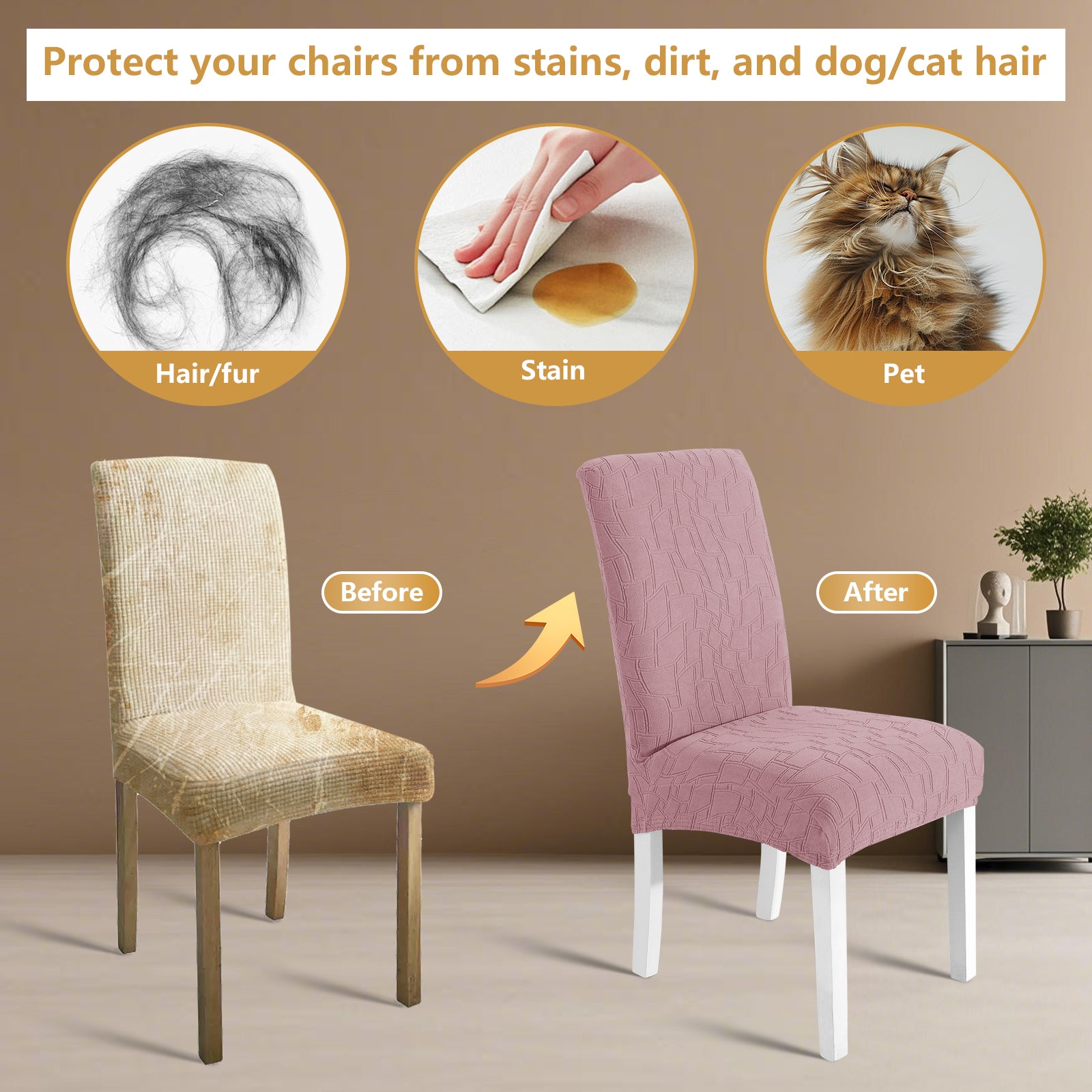 Ystyle 2-Piece Chair Covers with Backrest, Elastic Living Room Kitchen Chair Slipcovers, Soft Comfortable Anti-Scratch Chair Covers, Easy to Clean and Durable, Washable Removable