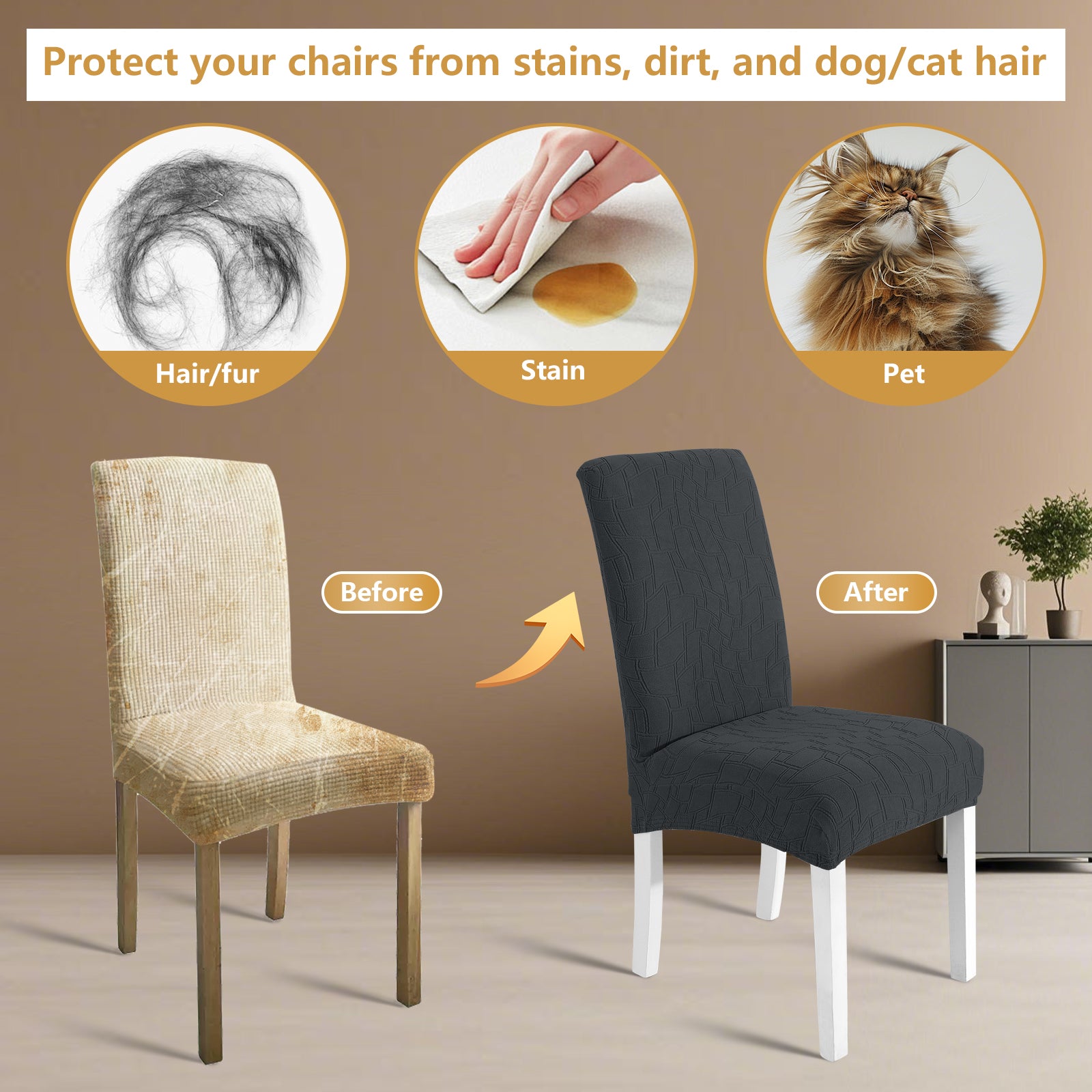 Ystyle 2-Piece Chair Covers with Backrest, Elastic Living Room Kitchen Chair Slipcovers, Soft Comfortable Anti-Scratch Chair Covers, Easy to Clean and Durable, Washable Removable