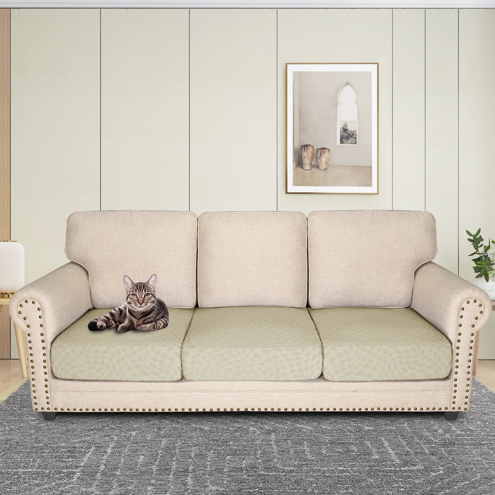 YSTYLE 3 Pieces Sofa Cushion Cover – Stretch Fit, Anti-Slip Design, Universal Use, Geometric Style, Full Protection-Jacquard Plaid