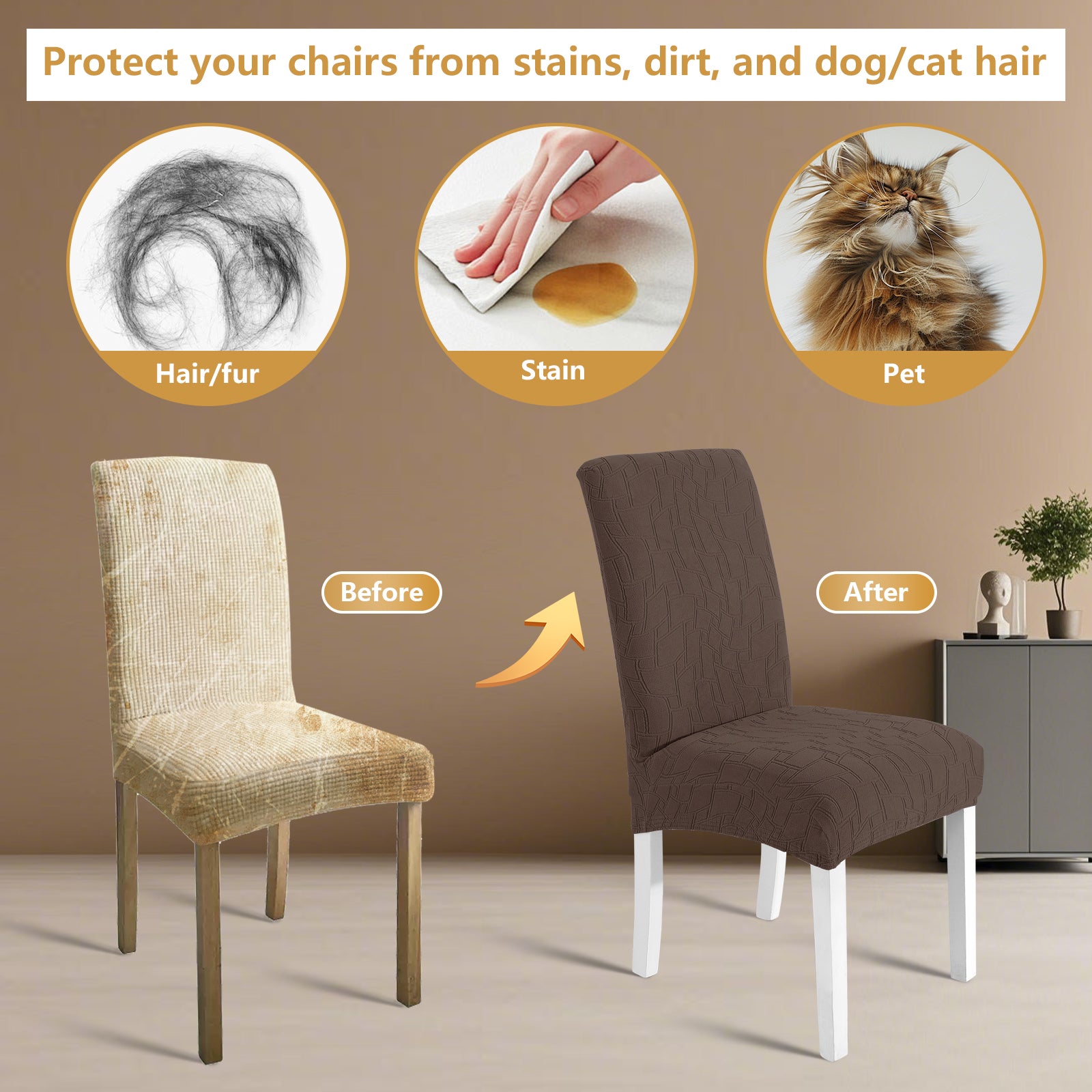 Ystyle 2-Piece Chair Covers with Backrest, Elastic Living Room Kitchen Chair Slipcovers, Soft Comfortable Anti-Scratch Chair Covers, Easy to Clean and Durable, Washable Removable