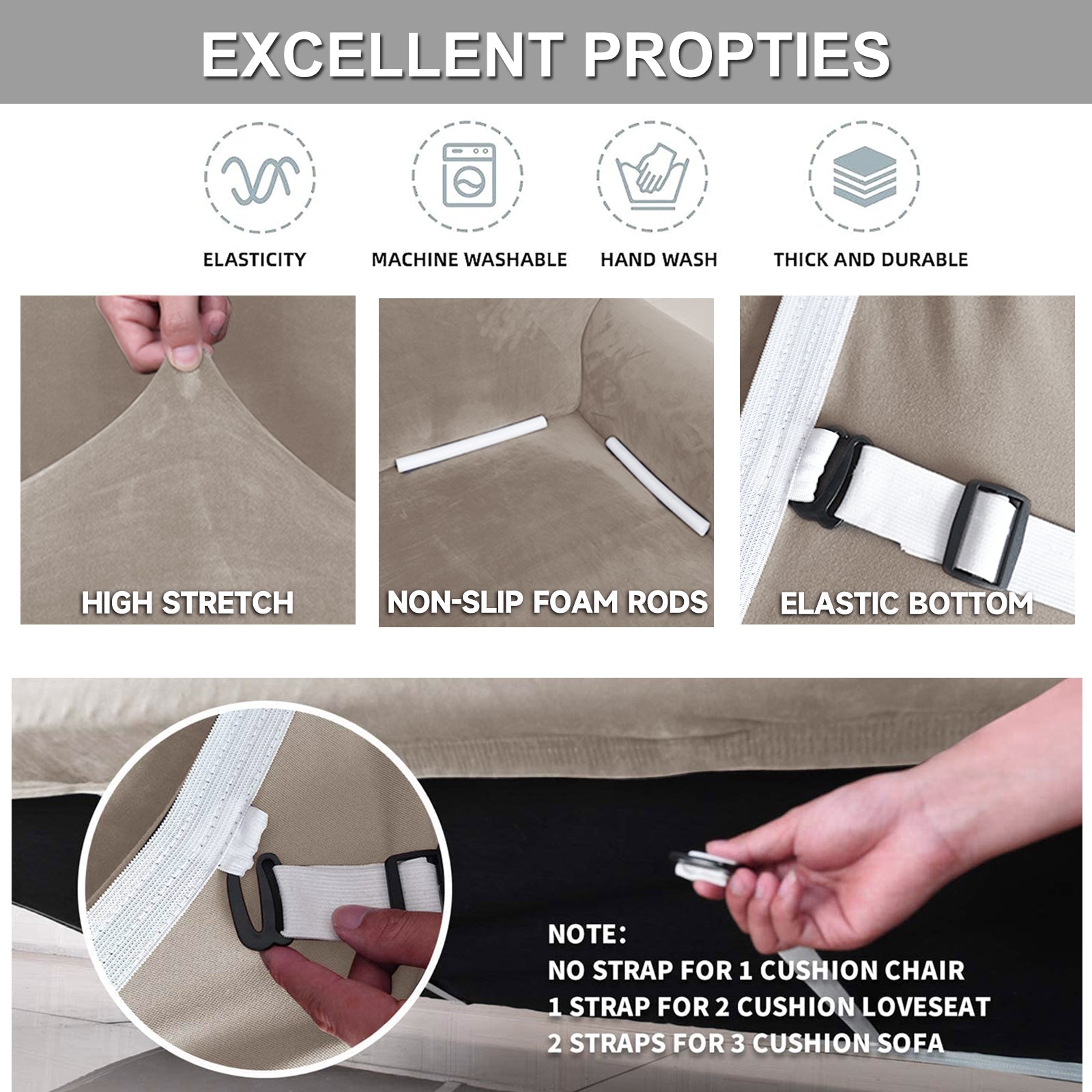 YSTYLE Velvet Cubierta de Sofá para 3 Personas – Ajuste Elástico, Anti-Rasguño, Amigable con Mascotas, Antideslizante, Lavable