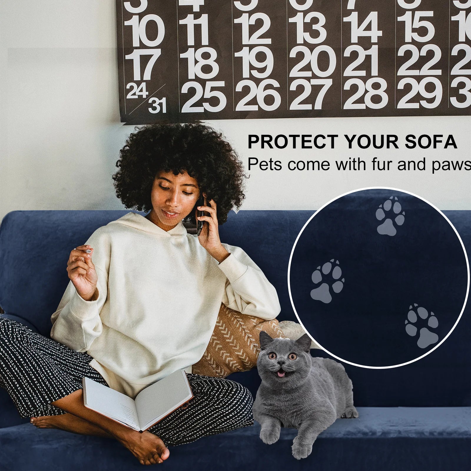 YSTYLE Velvet 1 Seater Sofa Cover – Stretch Fit, Anti-Scratch, Pet-Friendly, Non-Slip, Washable