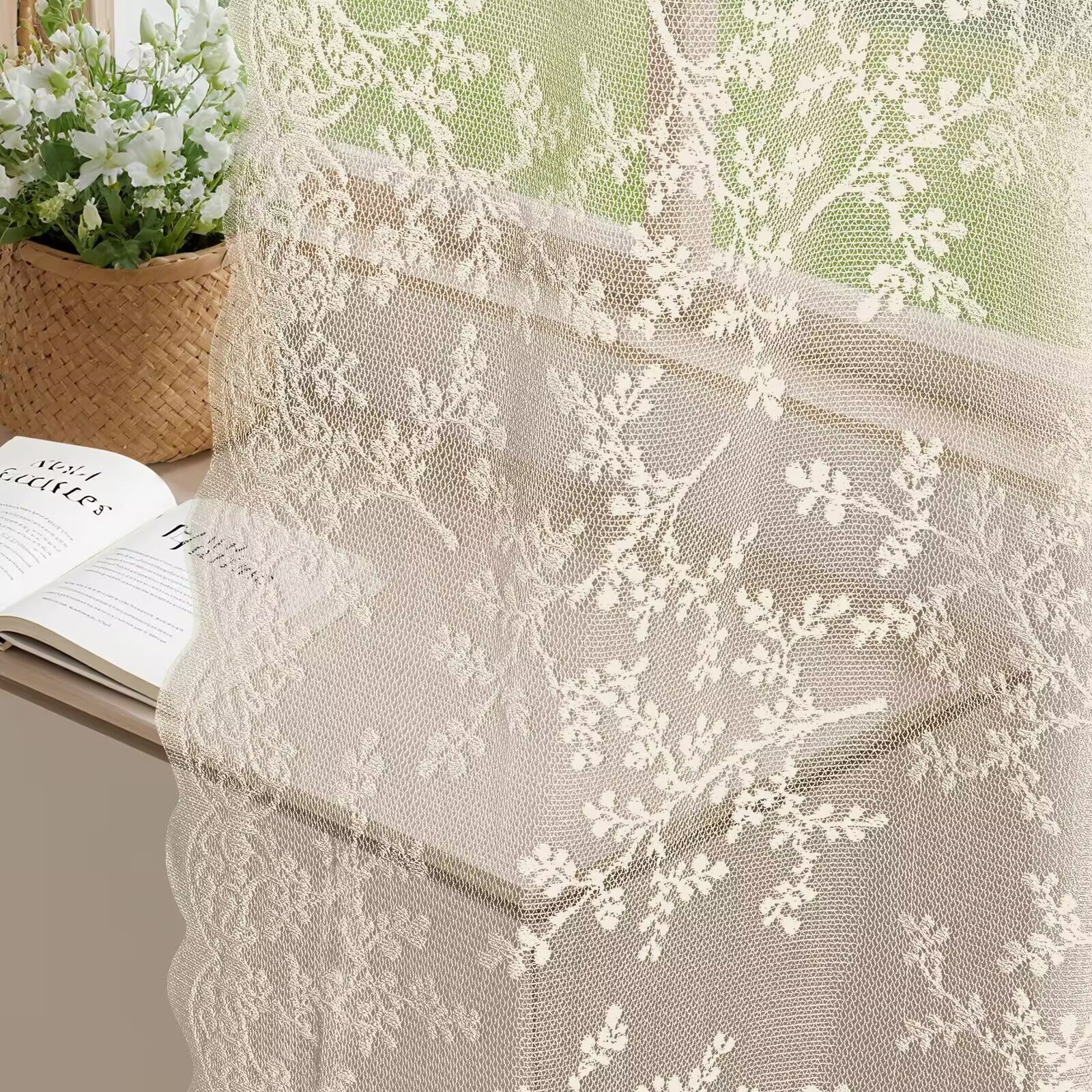 YSTYLE 2 Pieces Semi Sheer Lace Curtains Eyelets-YSTYLE