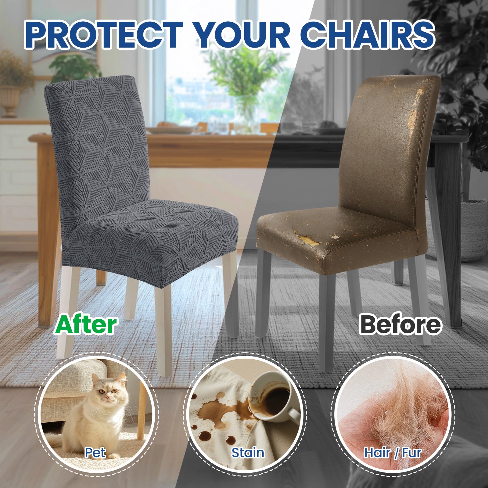 Ystyle 6 Pieces Stretch Dining Chair Covers Soft Fabric-YSTYLE