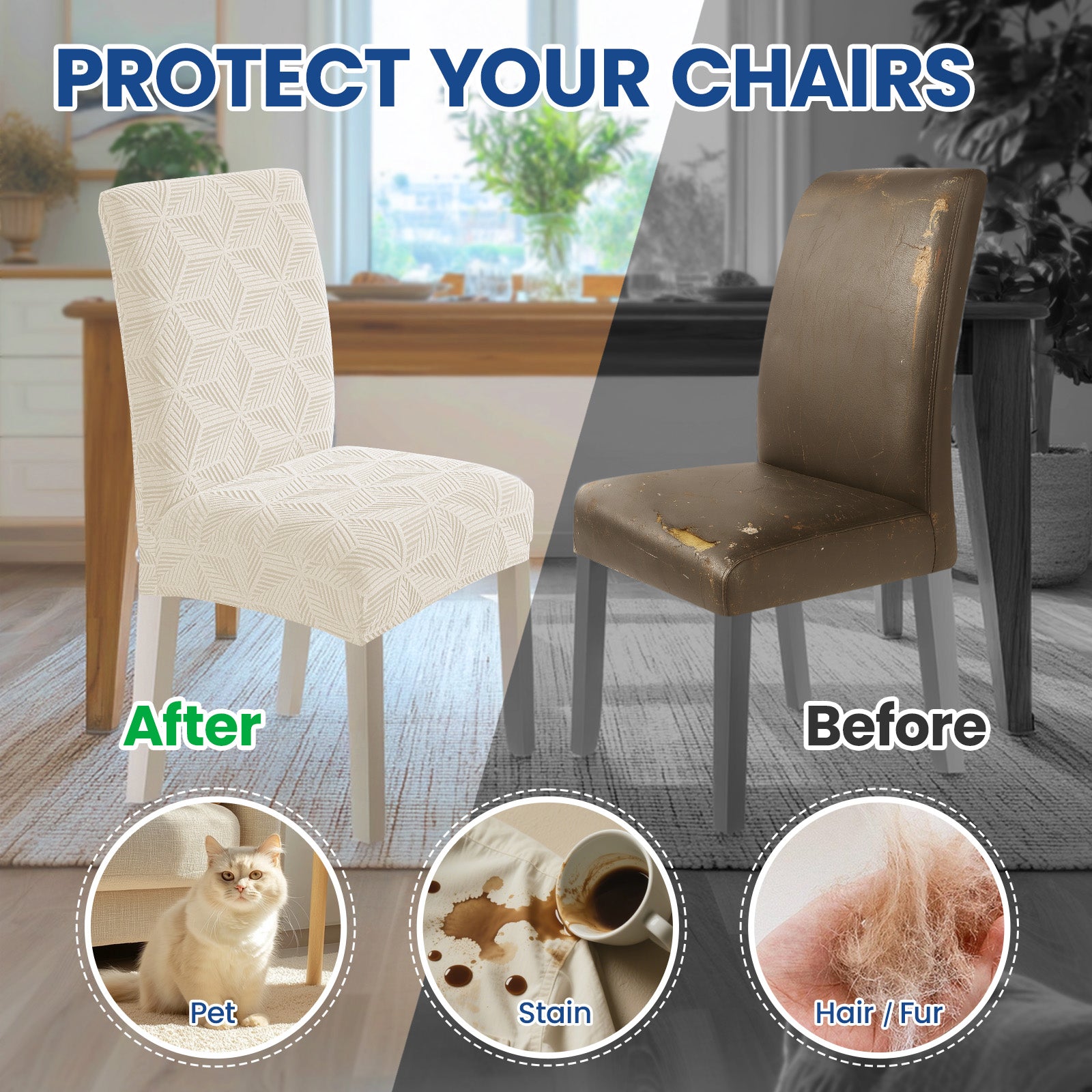 Ystyle 6-Piece Chair Covers with Backrest, Elastic Slipcovers, Universal Living Room Kitchen Chair Protectors, Cat Scratch-Resistant Modern Stain-Proof Dining Chair Covers