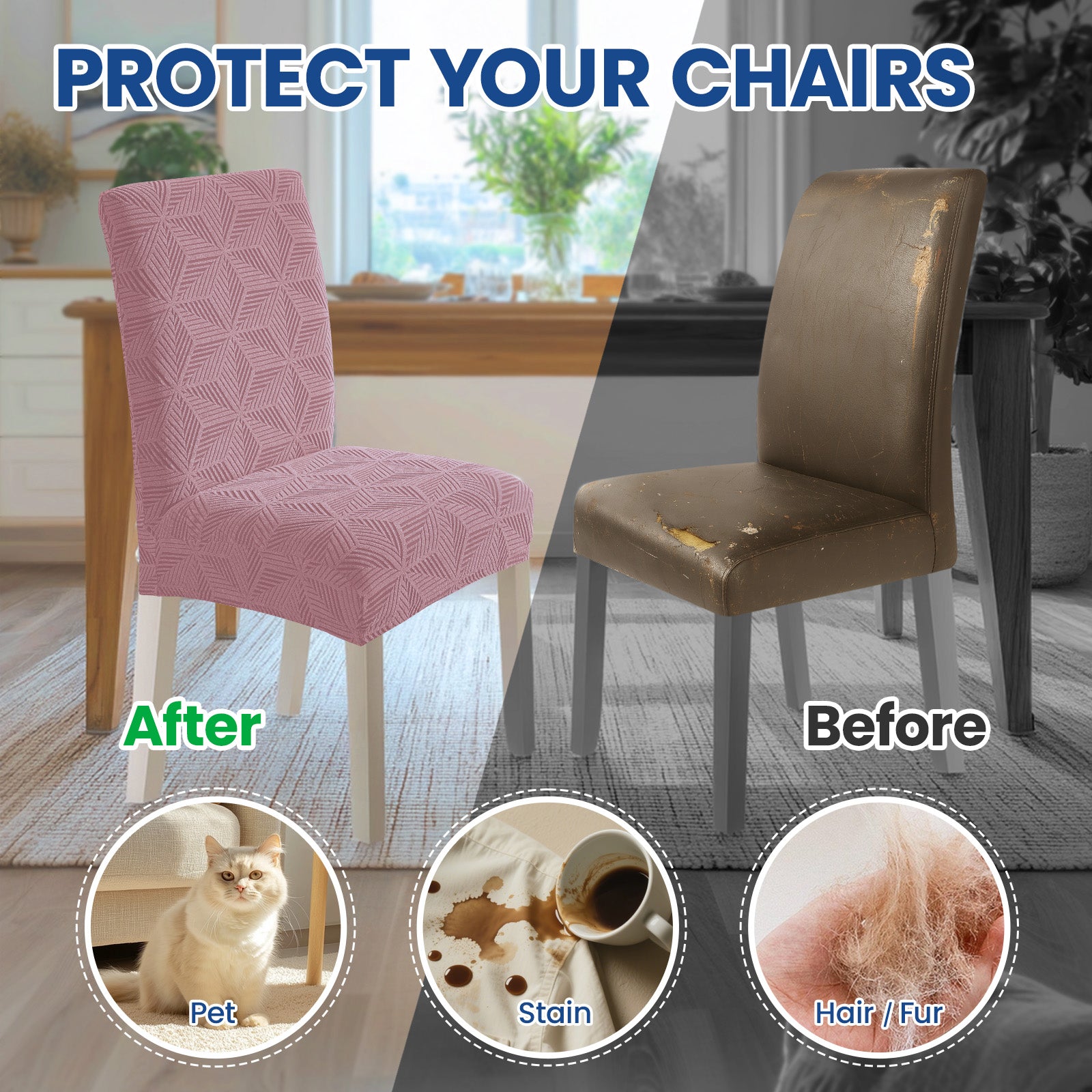 Ystyle 6-Piece Chair Covers with Backrest, Elastic Slipcovers, Universal Living Room Kitchen Chair Protectors, Cat Scratch-Resistant Modern Stain-Proof Dining Chair Covers