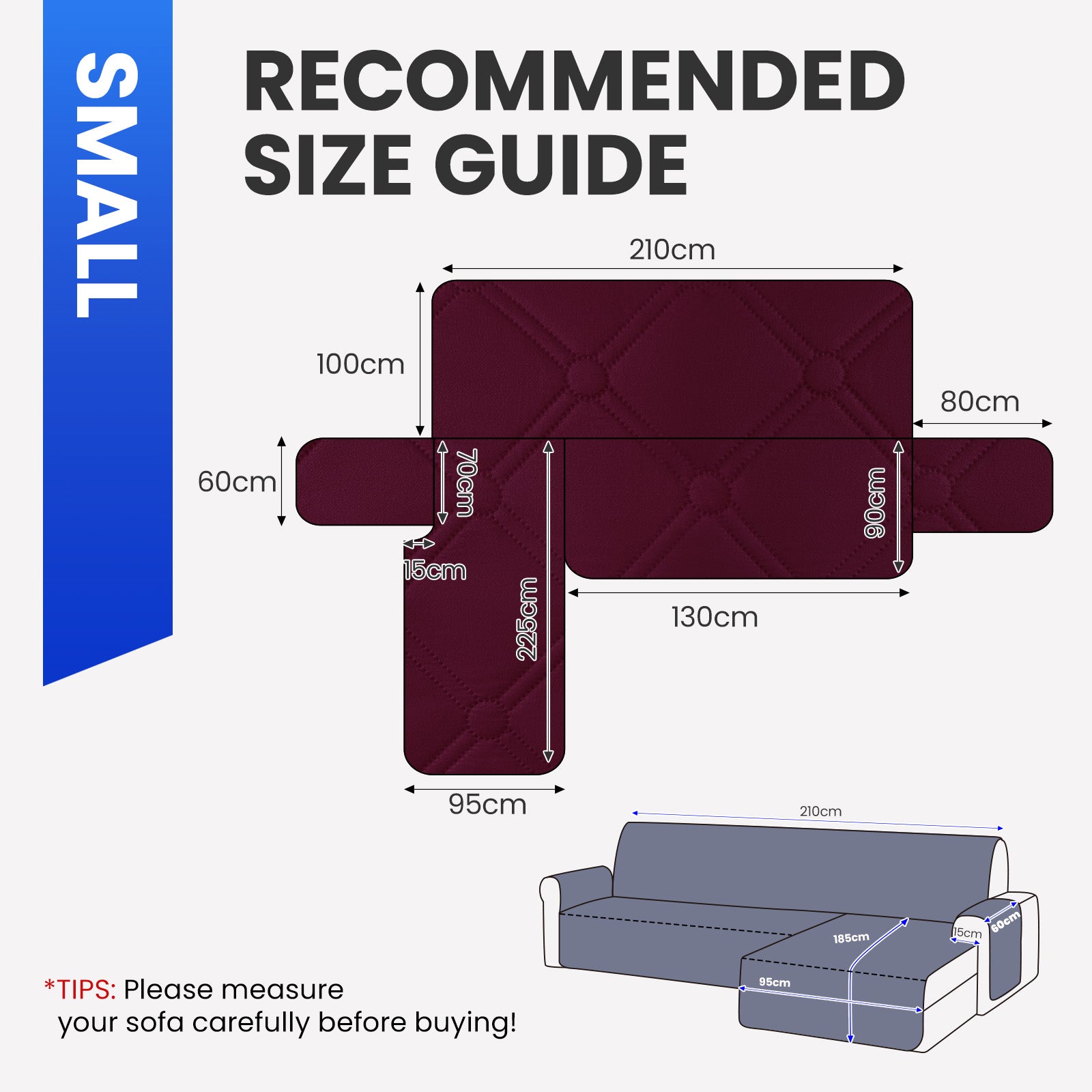 Ystyle Waterproof 2 Seater Corner Sofa Cover Reversible 210 cm