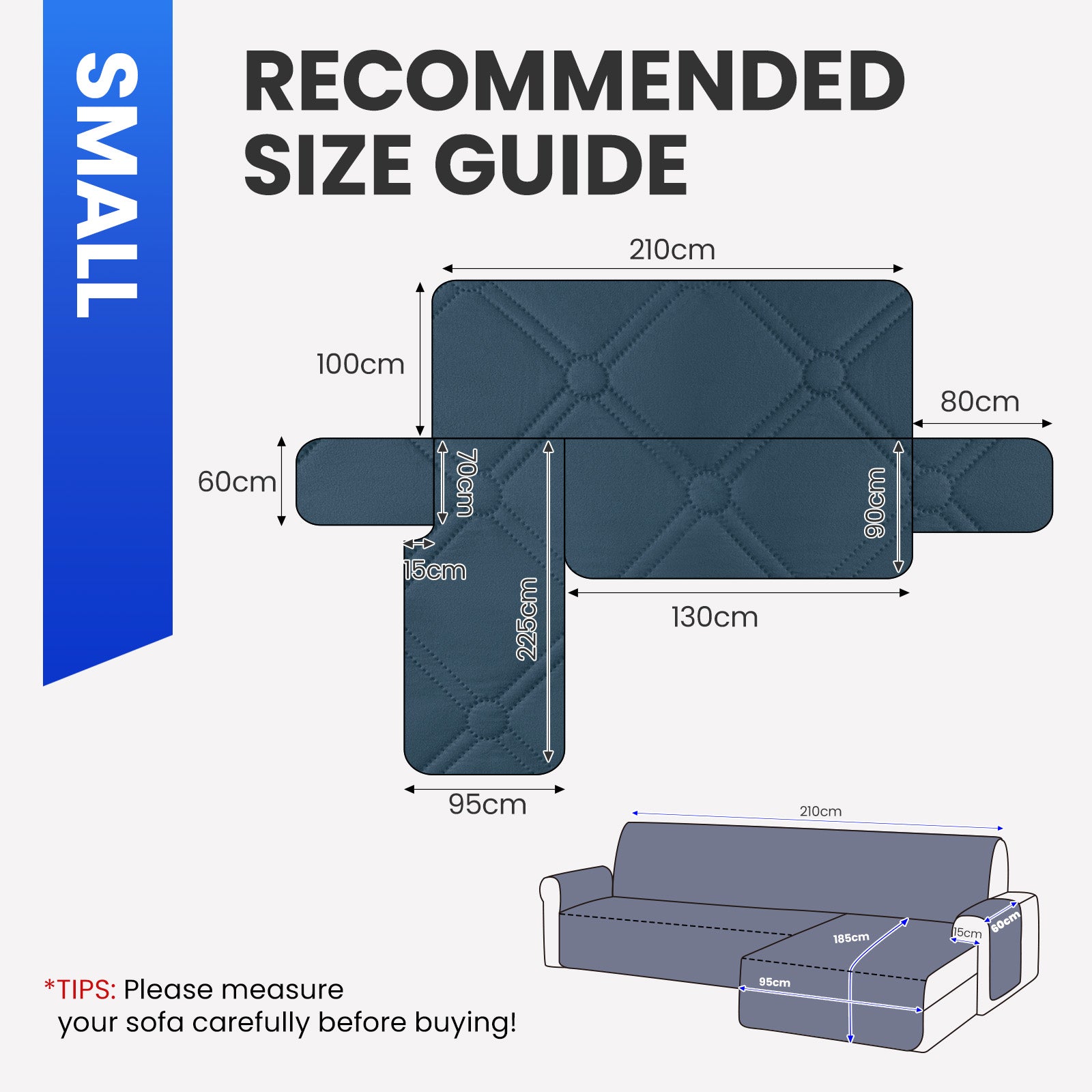 Ystyle Waterproof 2 Seater Corner Sofa Cover Reversible 210 cm